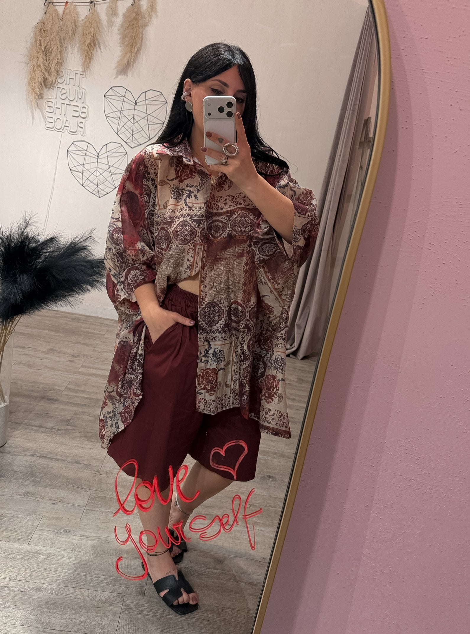 Maxi Camicia Fantasia Cashmere Ribes/Sabbia/Moro