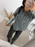Maxi Gilet Treccia Grigio Mélange Glamorous