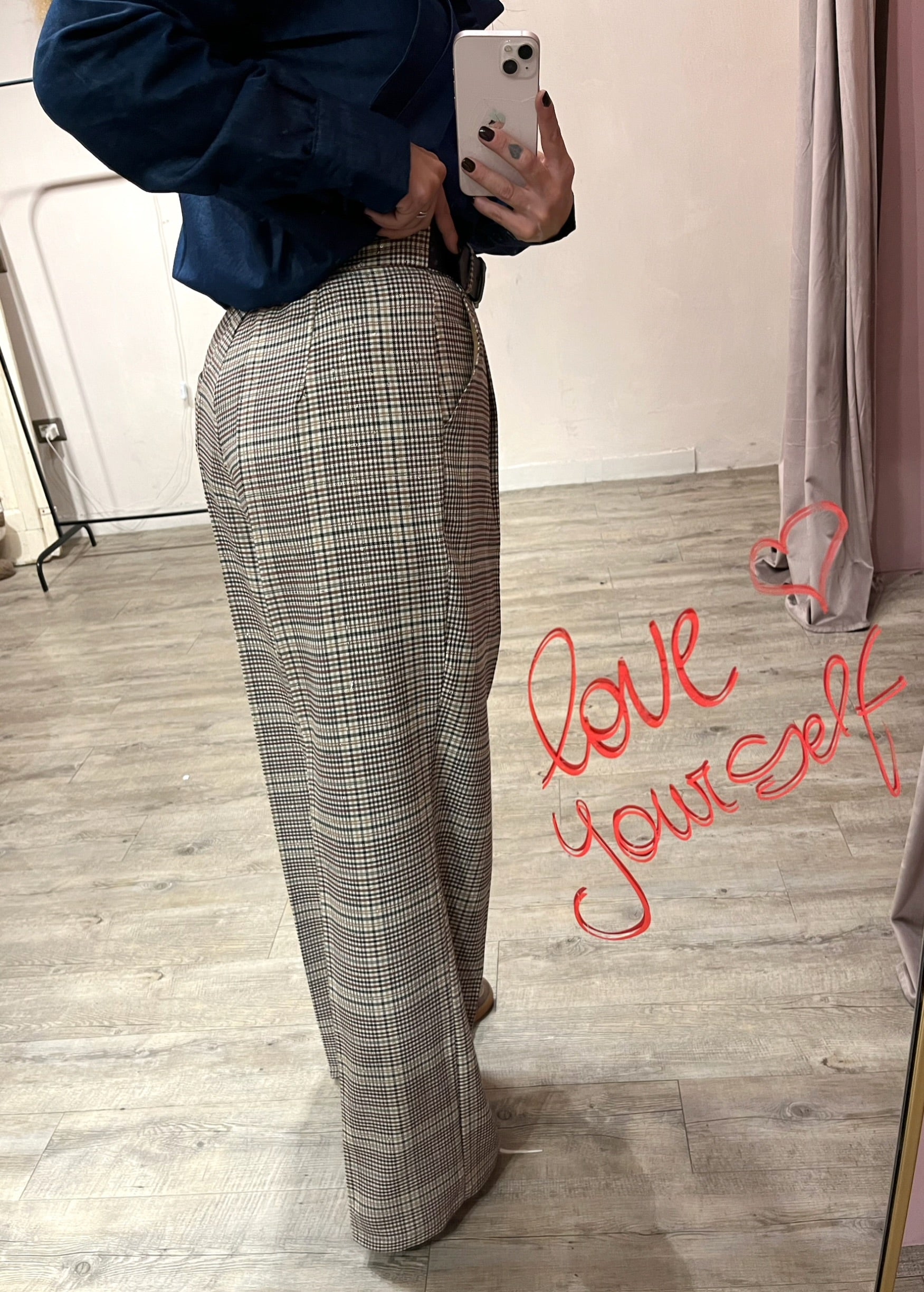 Pantalone Scacchi con Paillettes +Cinta Pelle