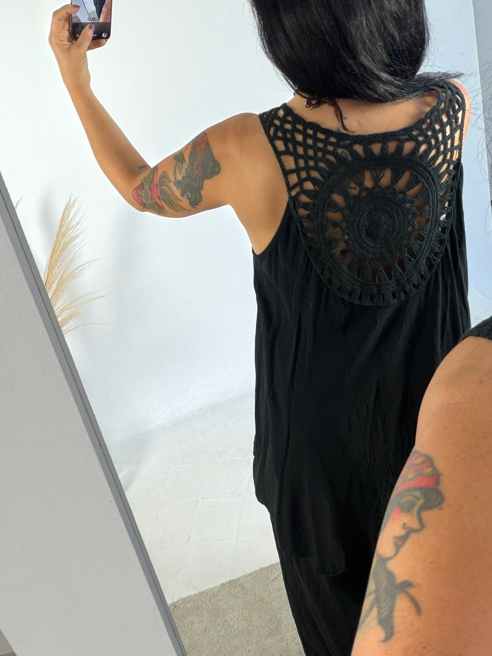 Maxi Canotta Viscosa Crochet Nero