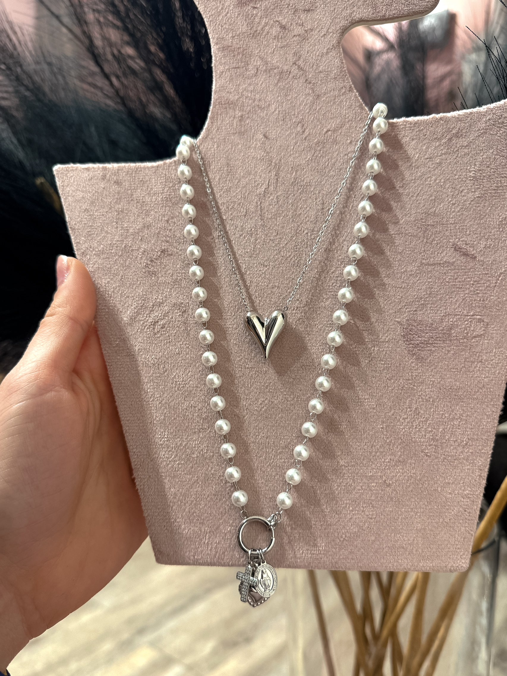 Mix Collana Cuore + Collana Perle Argento