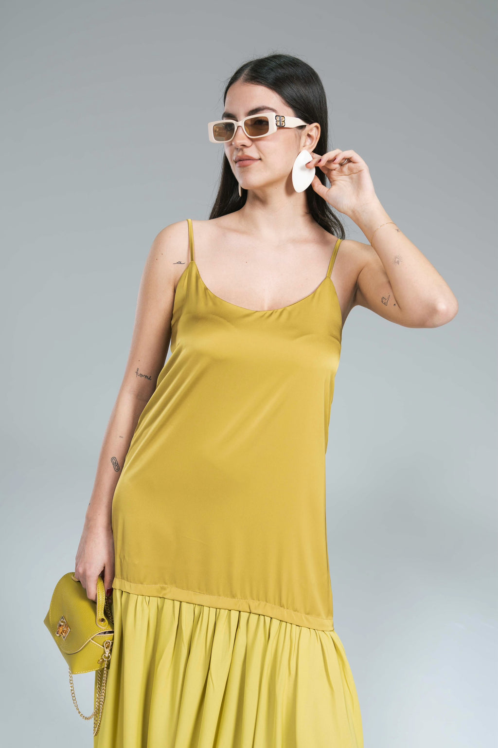 Maxi Abito Satin Balza Chiffon Olio Kostumn1