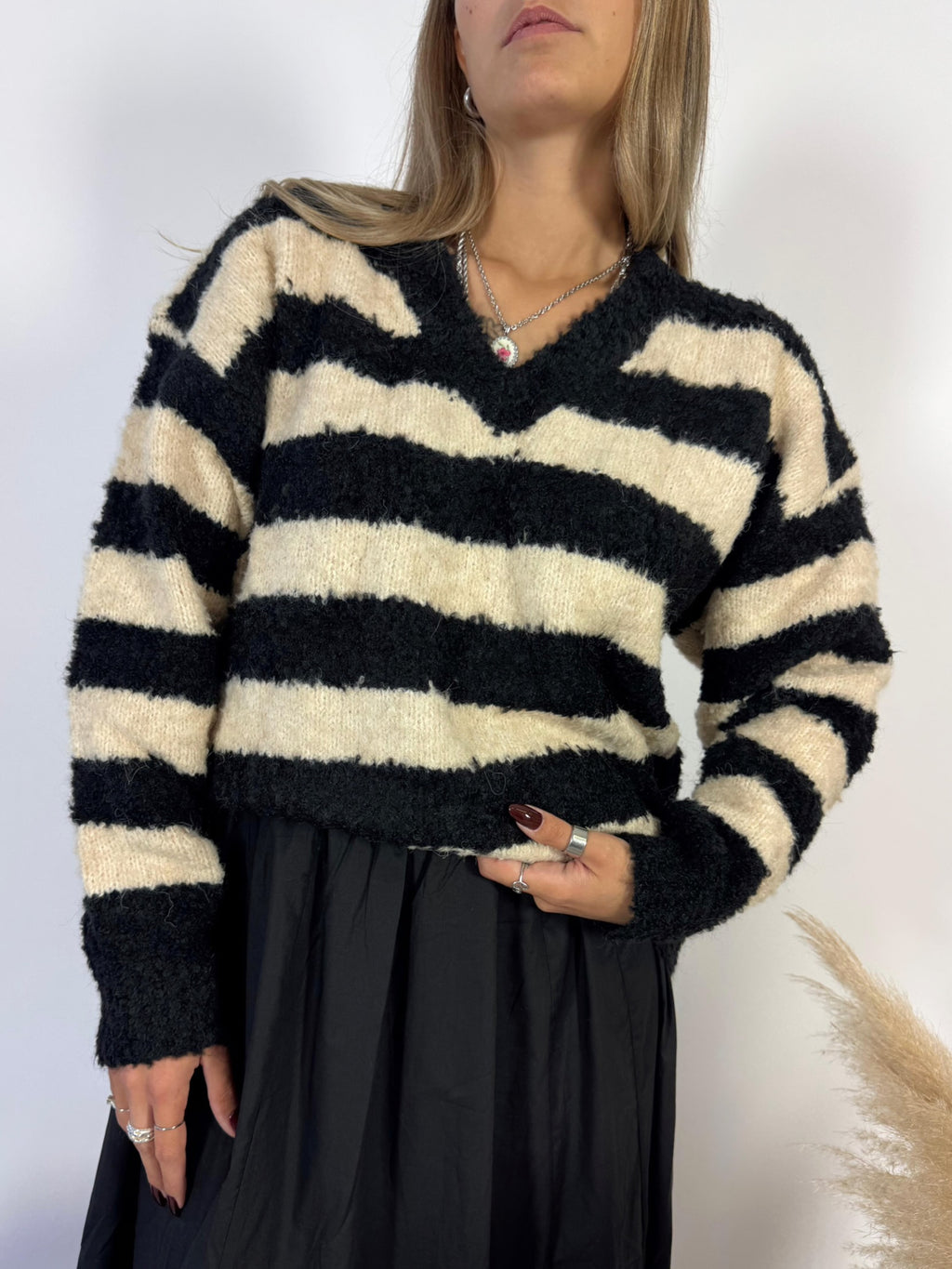 Maxi Pullover Stripes Burro/Nero