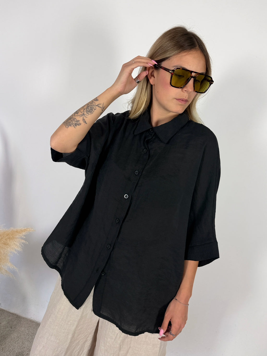Camicia Scatola Lyocell Garza Nero
