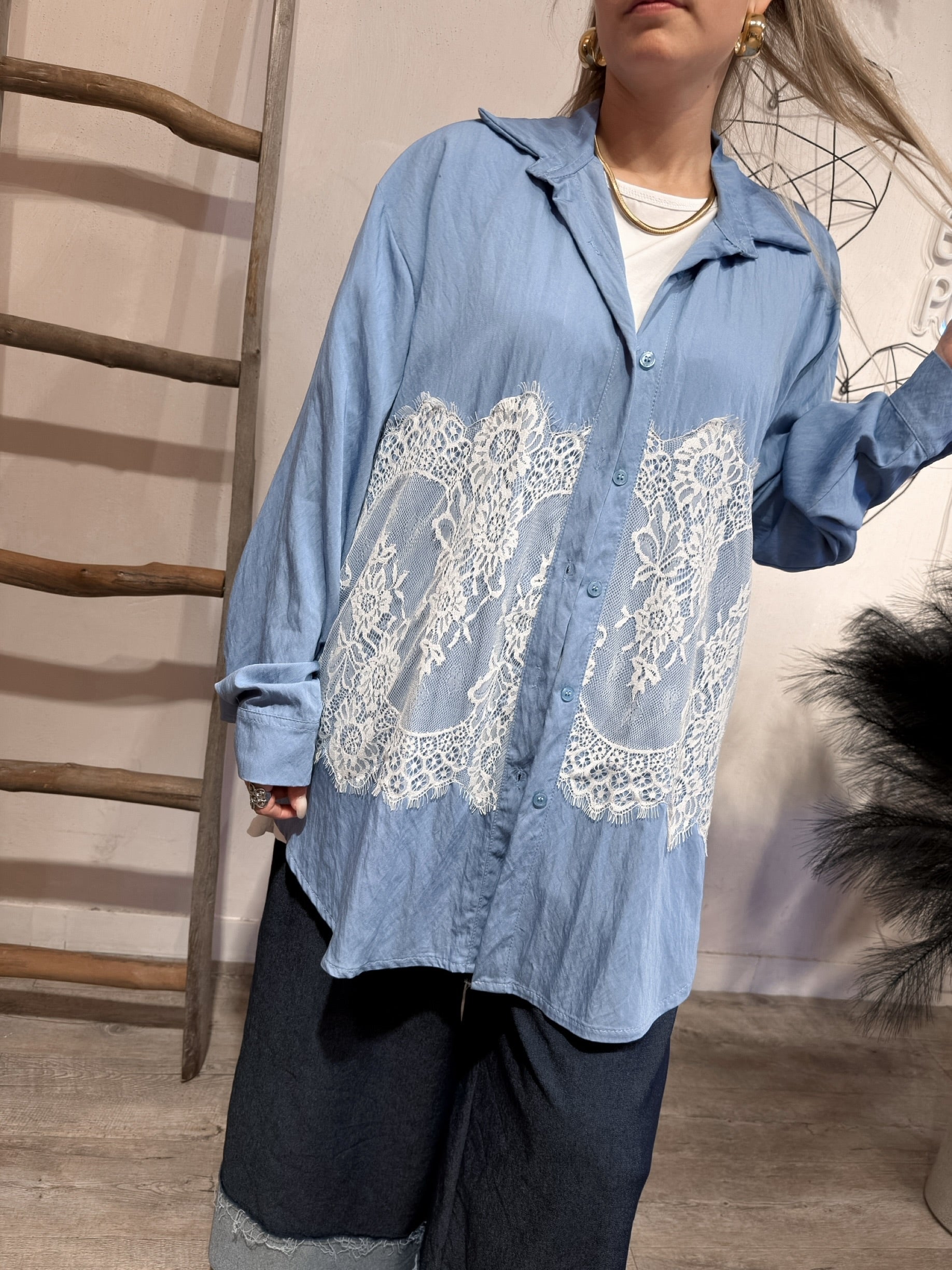 Maxi Camicia Yara Viscosa e Pizzo