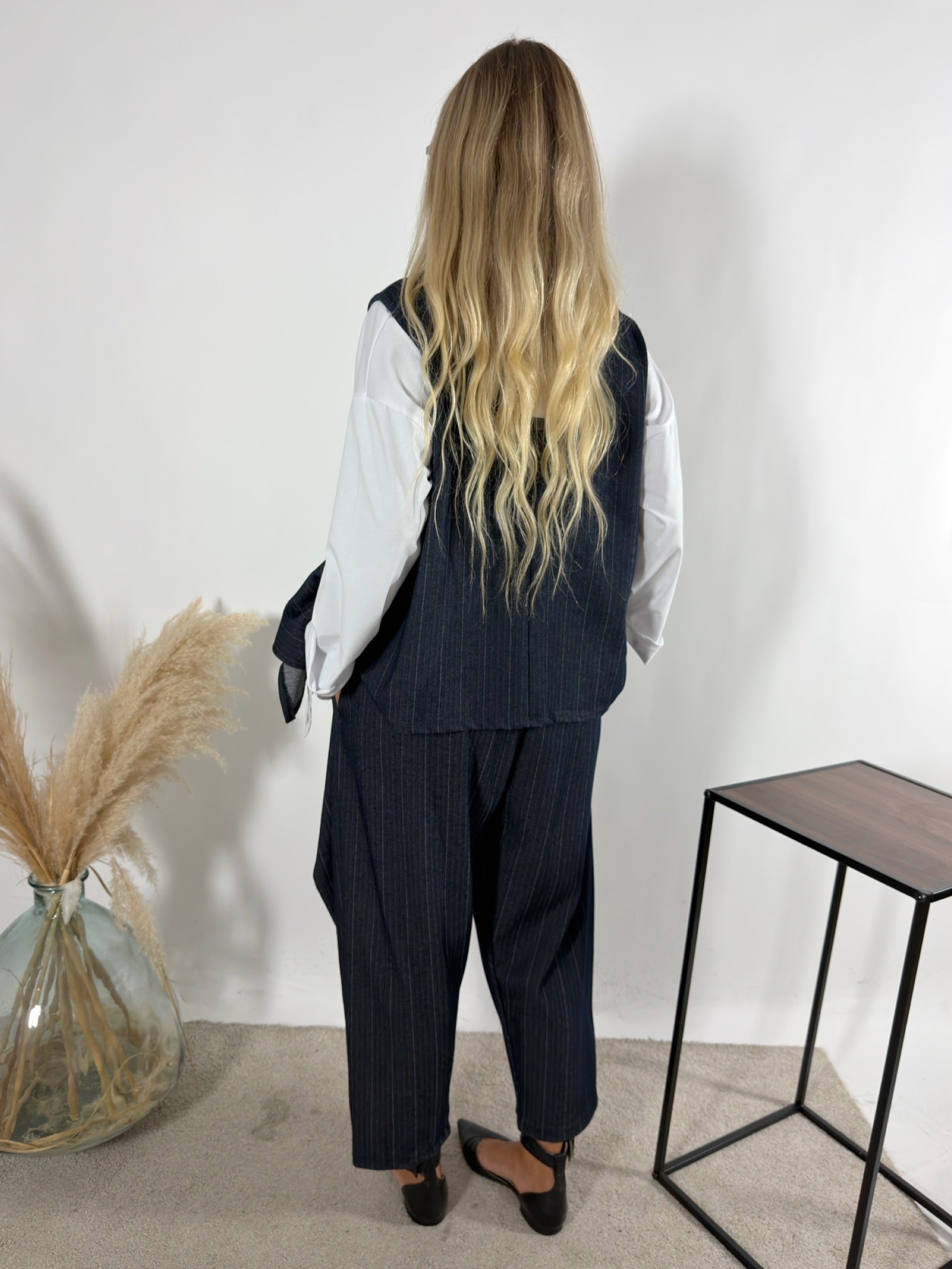 Gilet Denim Gessato Blu Notte