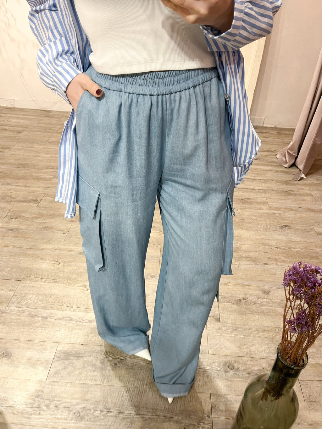 Pantalone Cargo Denim Chambray Kontatto
