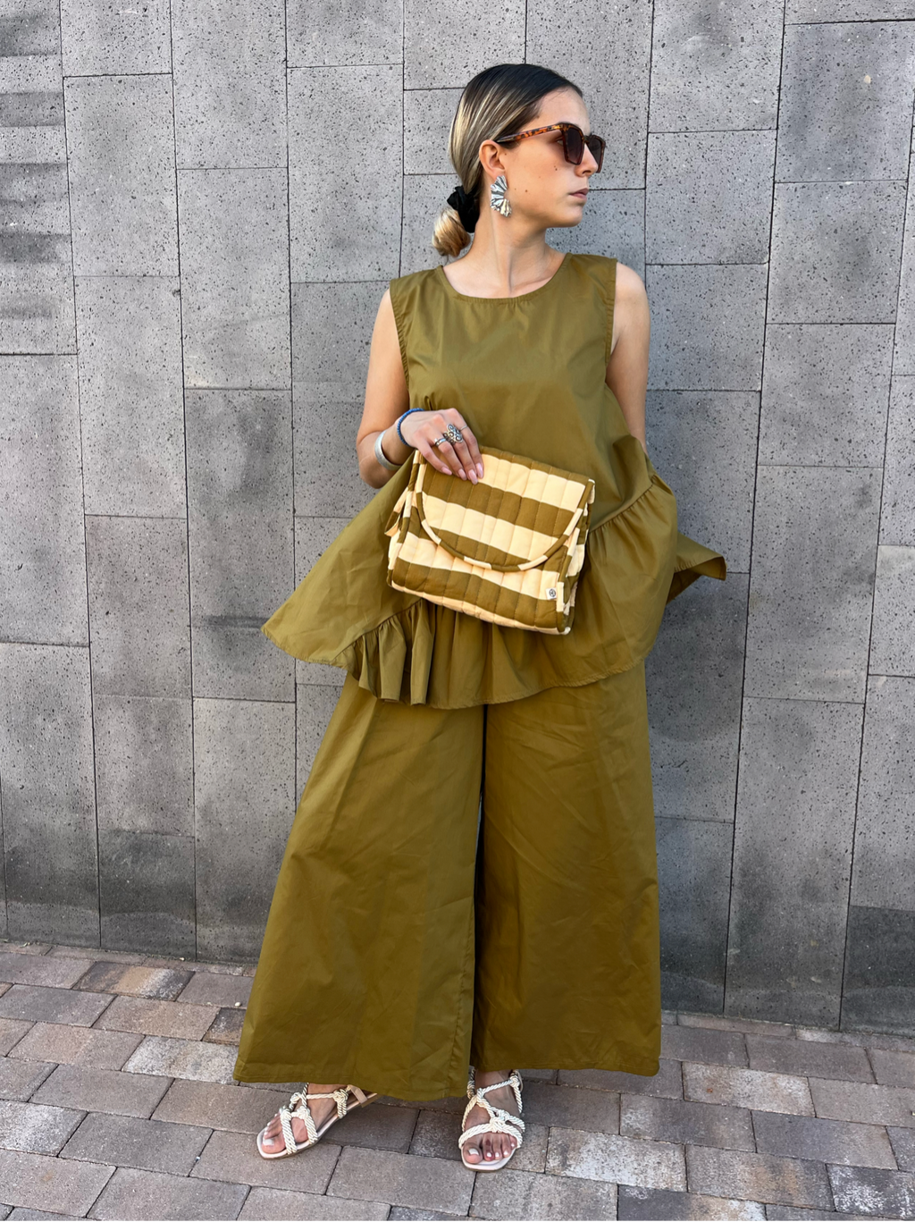 Maxi Pochette Busta Riga Tabacco/Crema