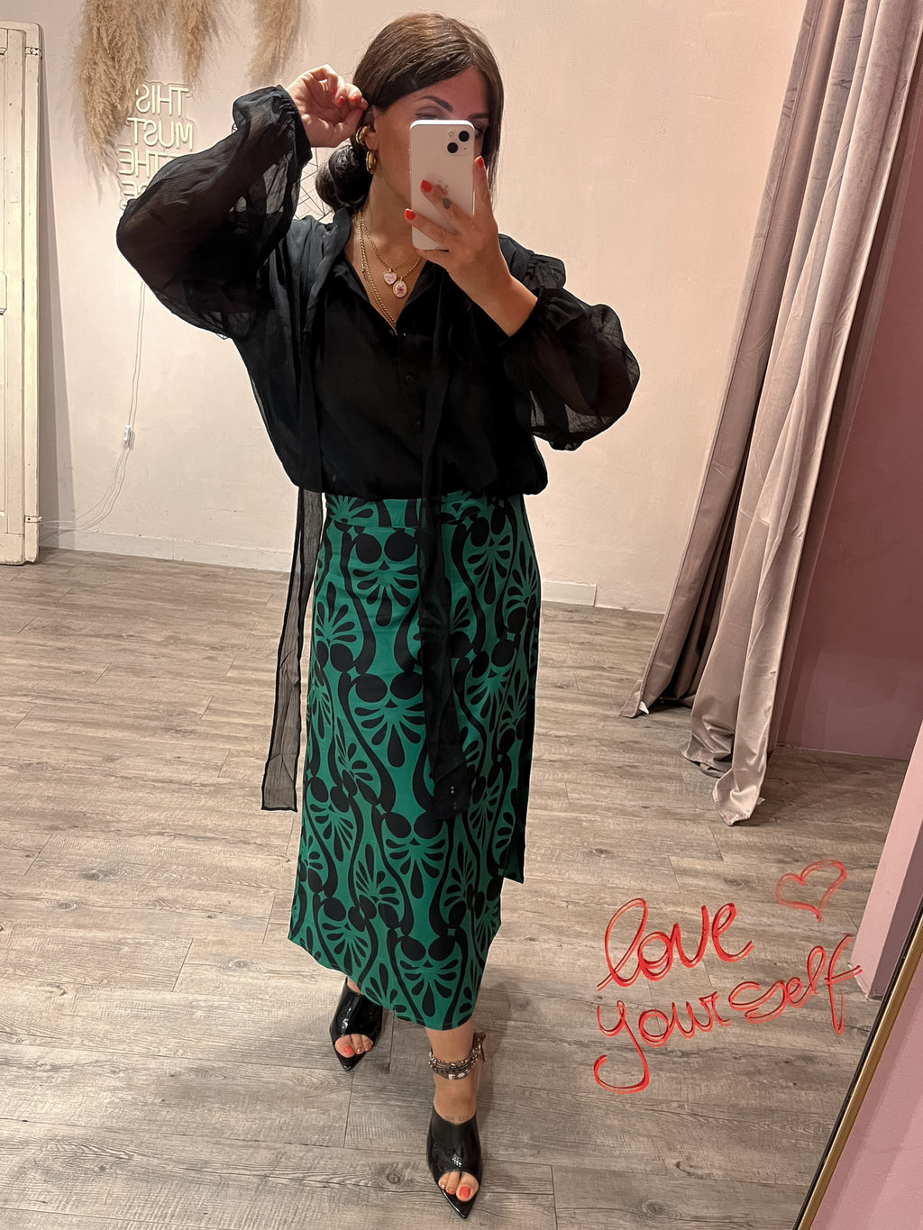 Gonna Dora Midi Trapezio Verde/Nero