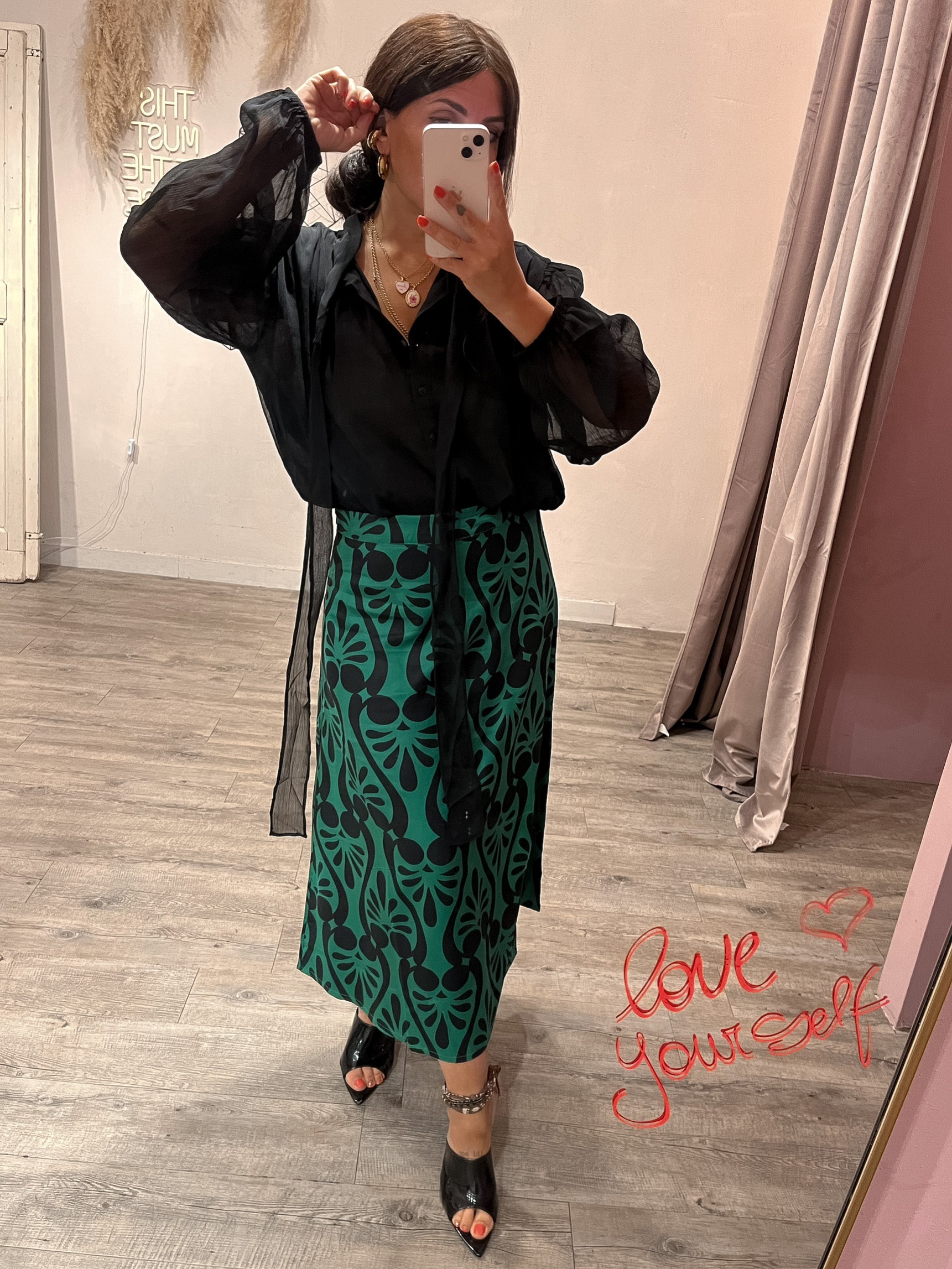 Gonna Dora Midi Trapezio Verde/Nero