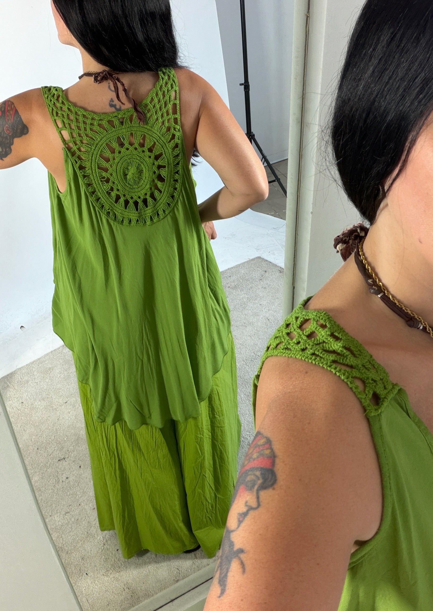 Maxi Canotta Viscosa Crochet Verde