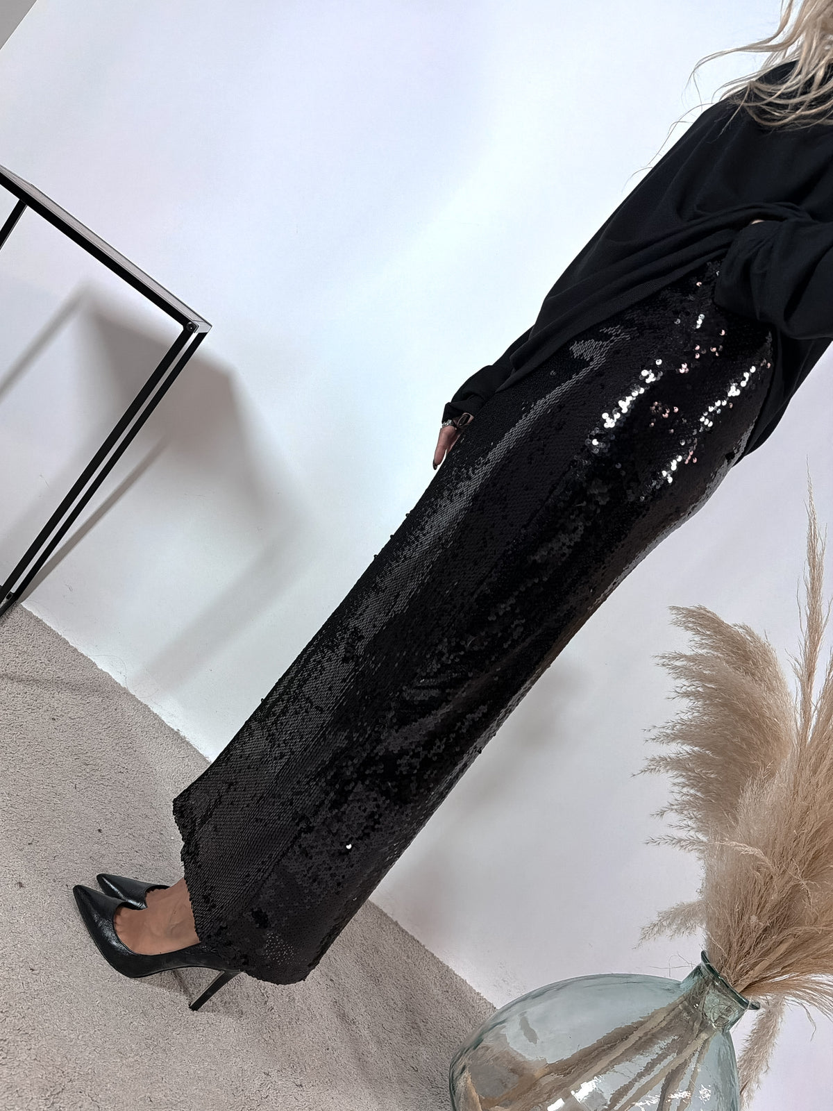 Gonna Tubo Paillettes Nero Kostumn1