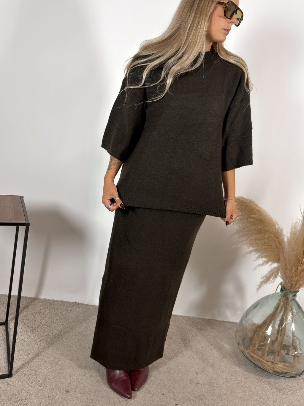 Maxi Maglia Quadra Caffe Glamorous