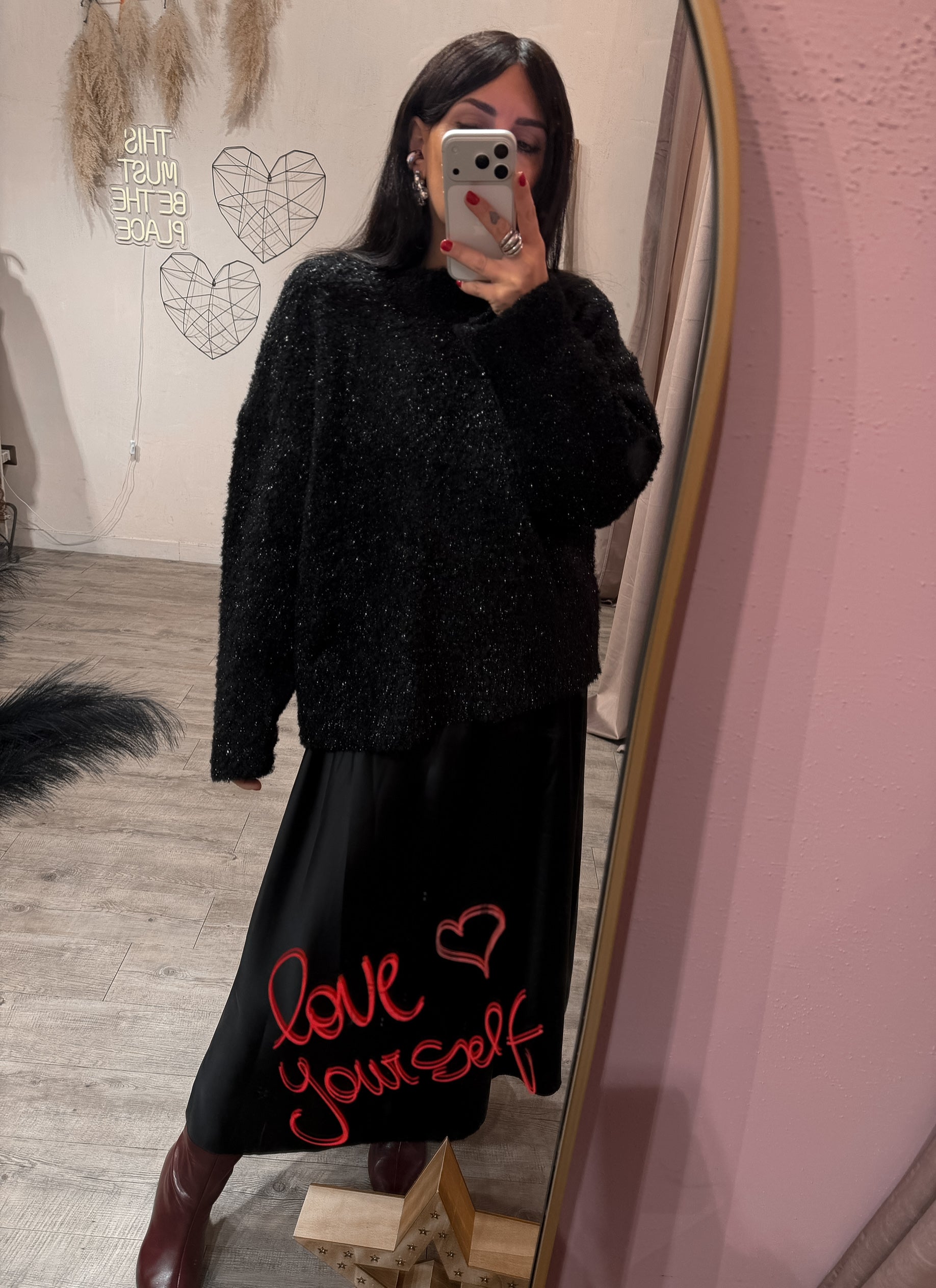Maglione Oversize Lurex Nero