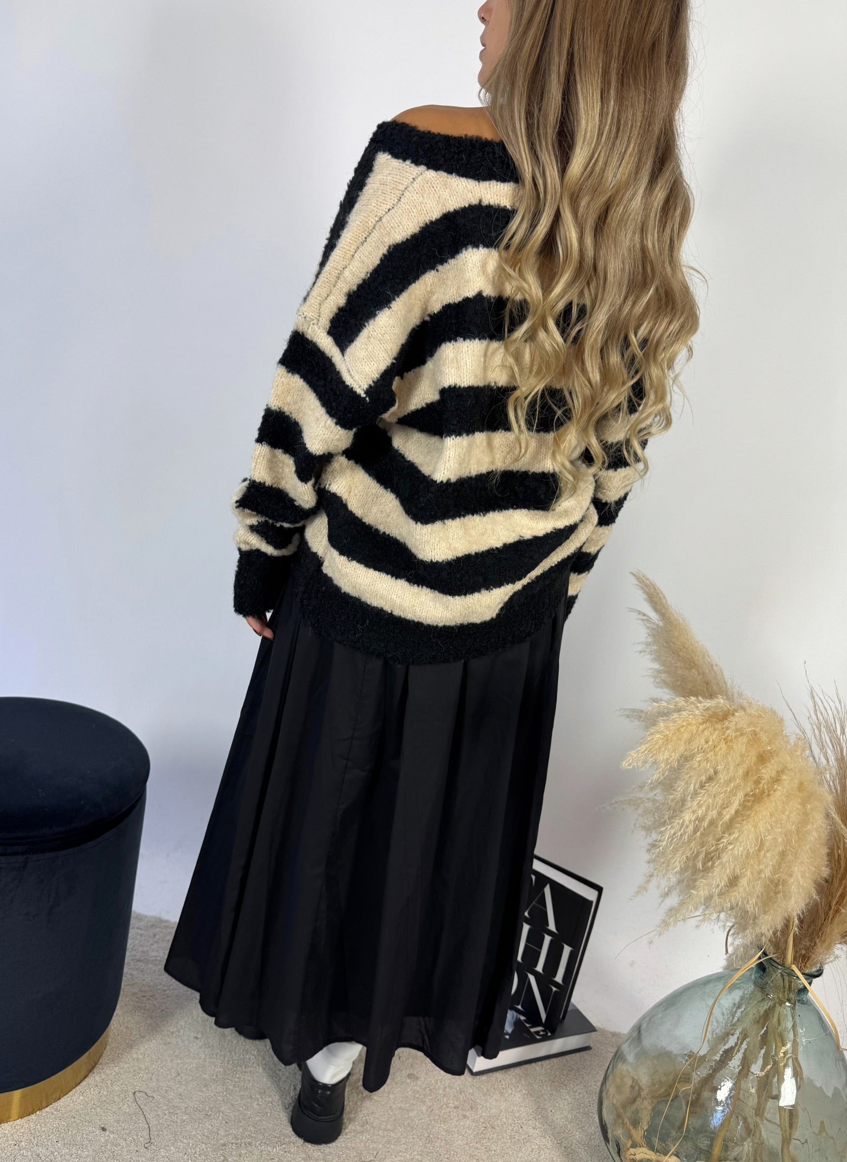 Maxi Pullover Stripes Burro/Nero