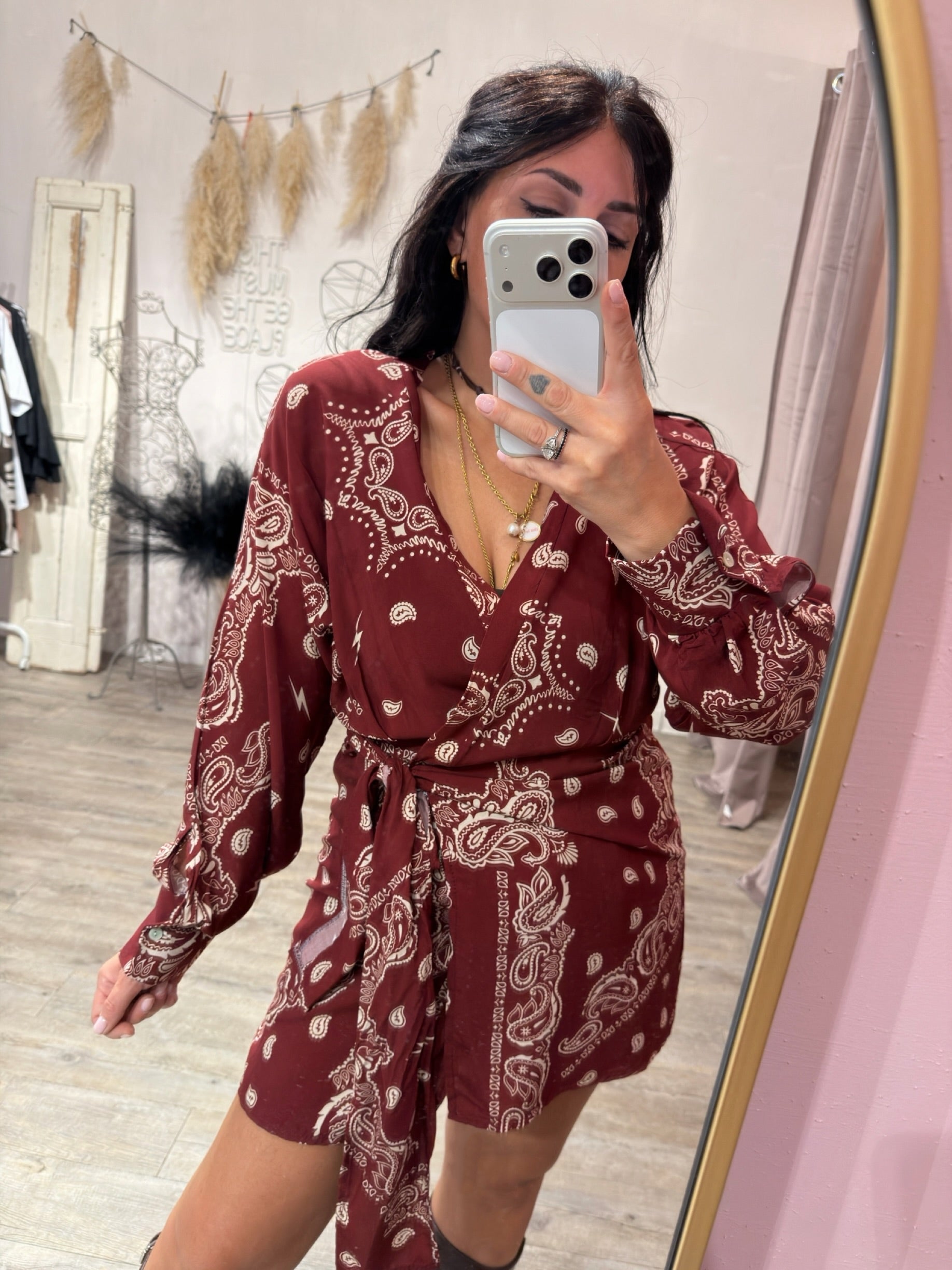 Vestito Portafoglio Bandana Bordeaux