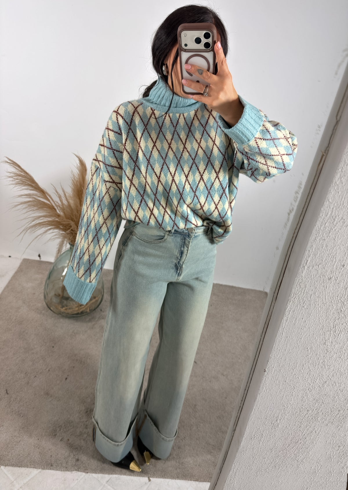 Maglione Dolcevita Rombi Polvere/Giallo Burro/Ribes 24Colours
