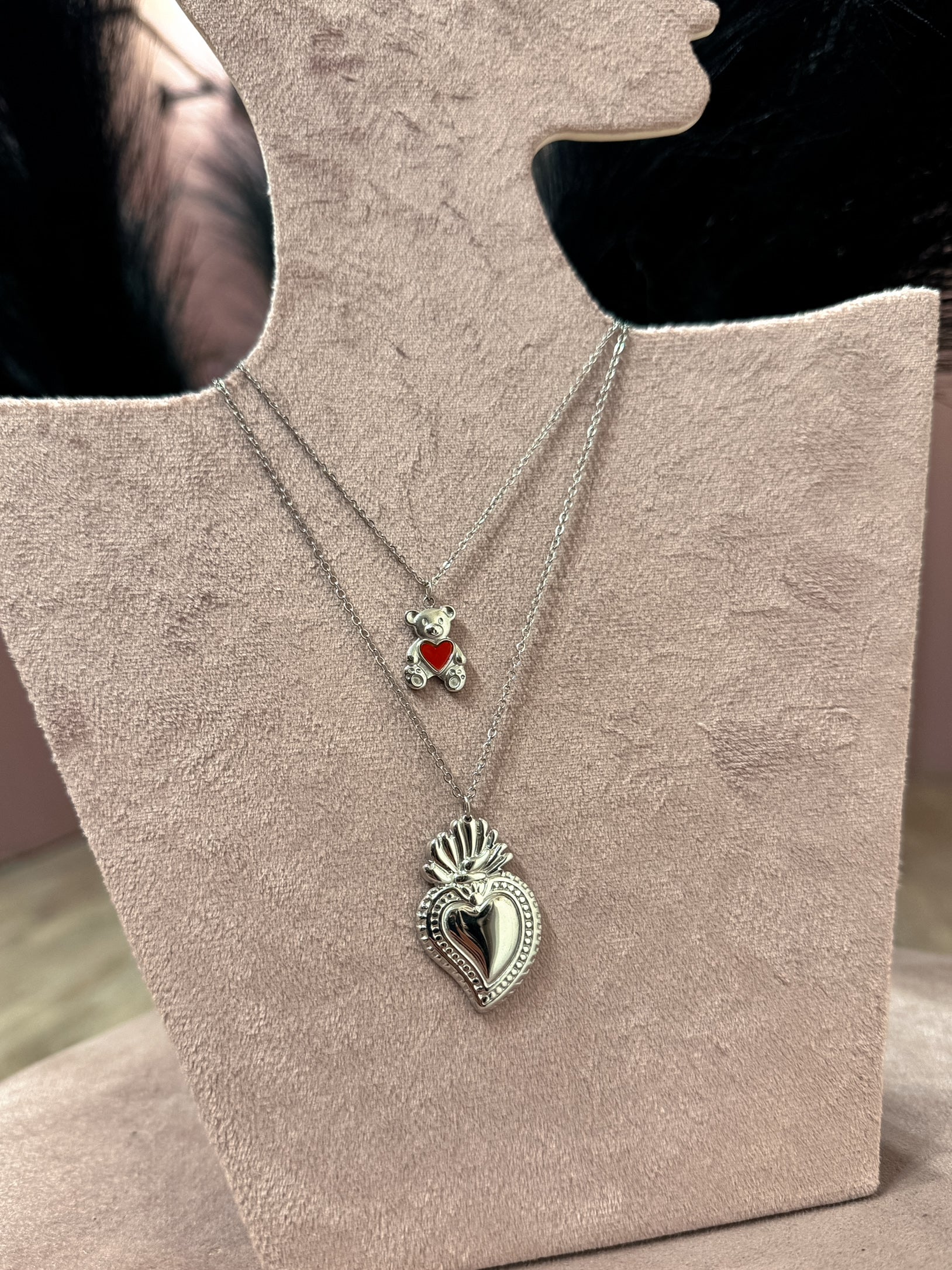 Mix Collana Cuore Sacro + Orsetto Argento