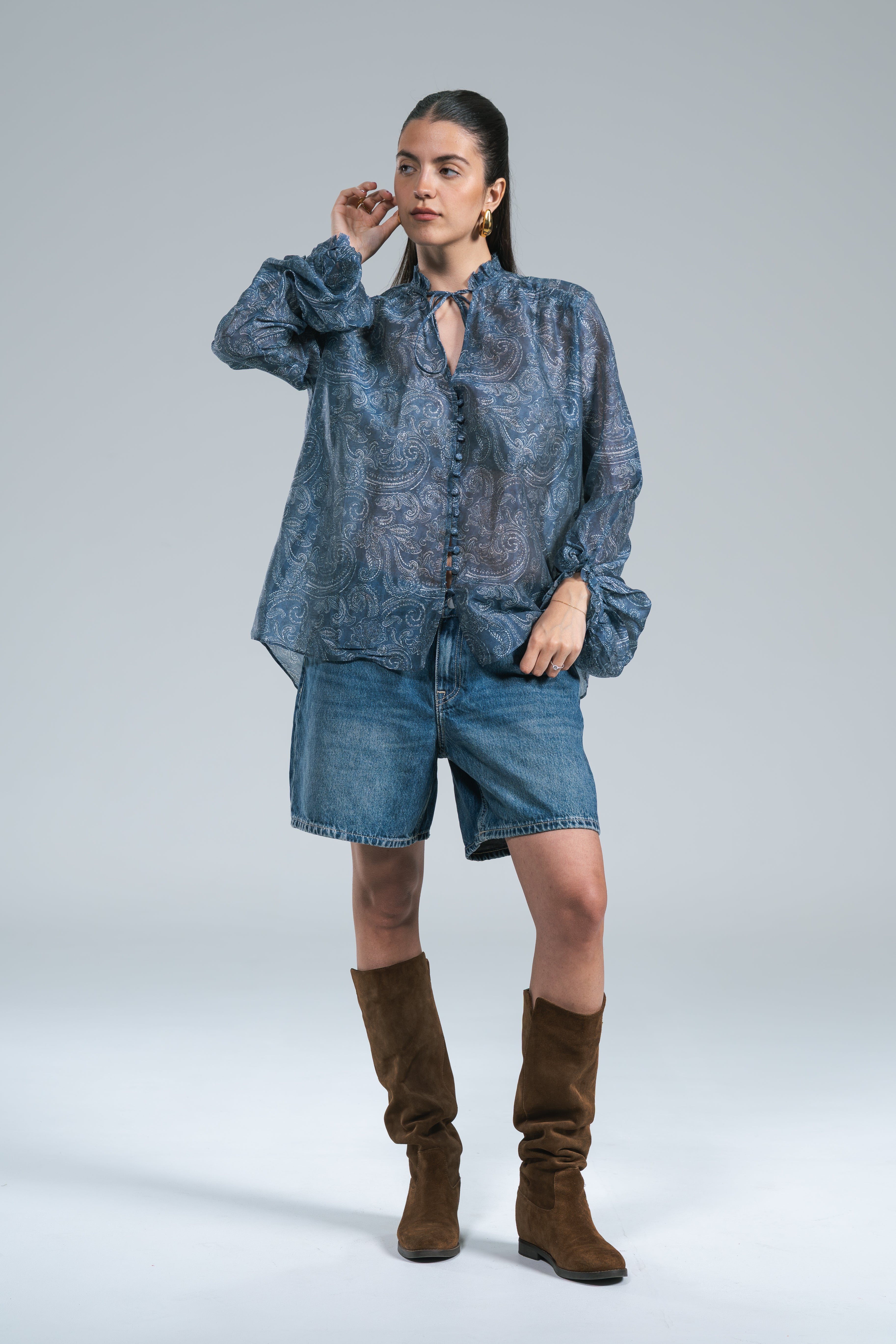 Maxi Camicia Bandana Blu Denim Glamorous