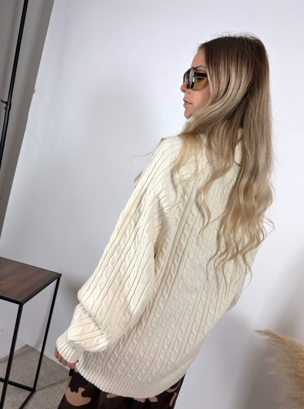 Maxi Cardigan Trecce Collo Sciallato Burro Glamorous