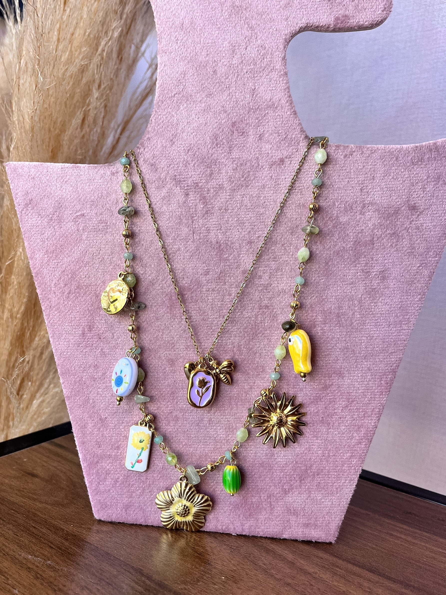Mix Collana Charm Lilla/Perline e Pendenti
