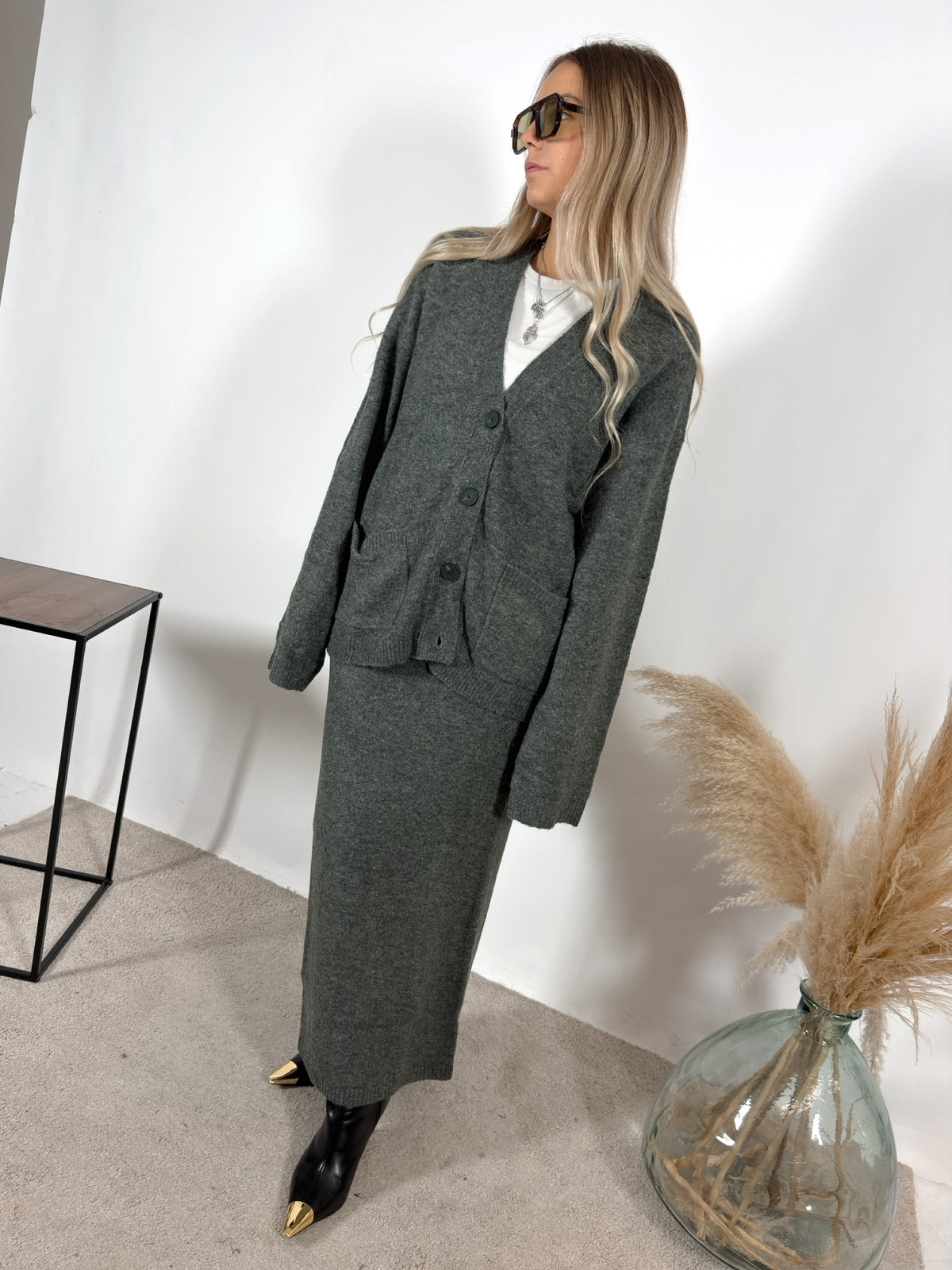 Cardigan Over Maglia Grigio Glamorous