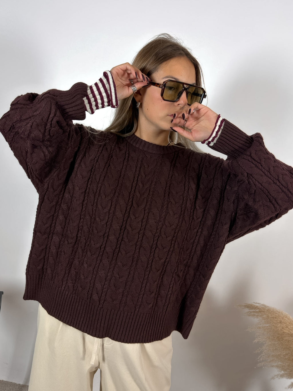 Maxi Maglione Crop Treccia Burgundy Glamorous