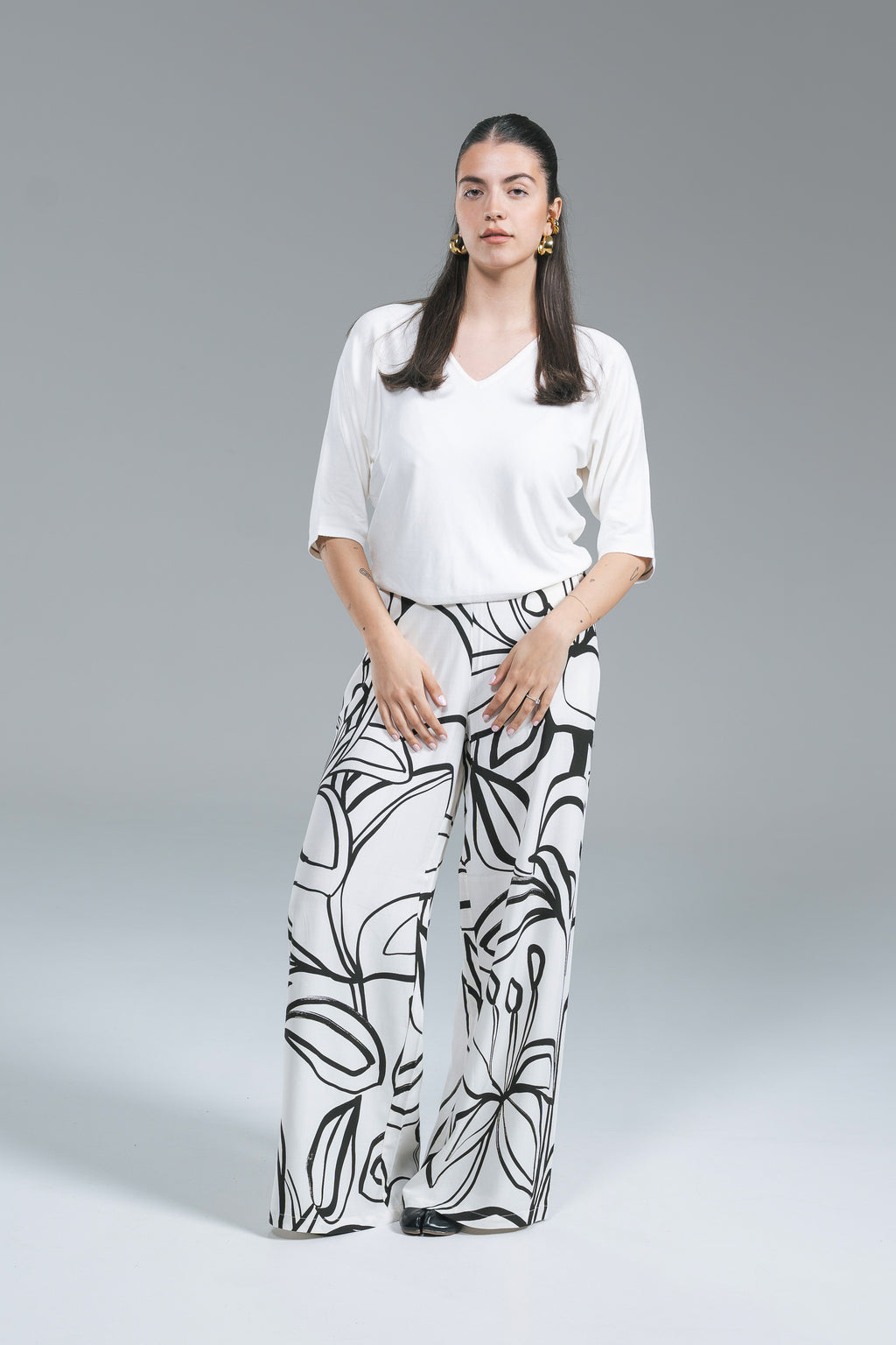 Pantalone Linen Fluido Surkana B/N