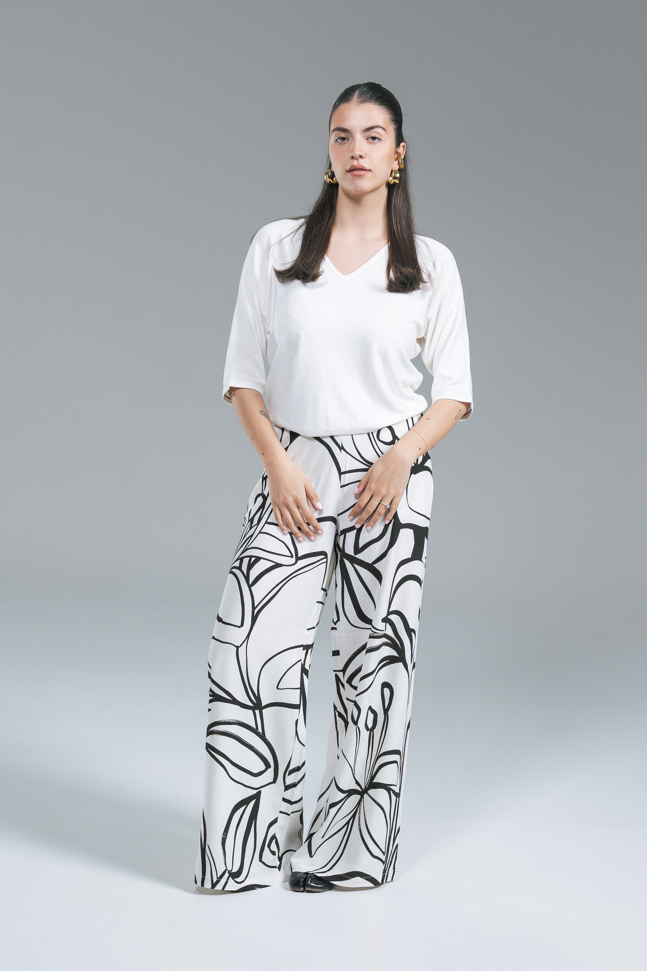 Pantalone Linen Fluido Surkana B/N