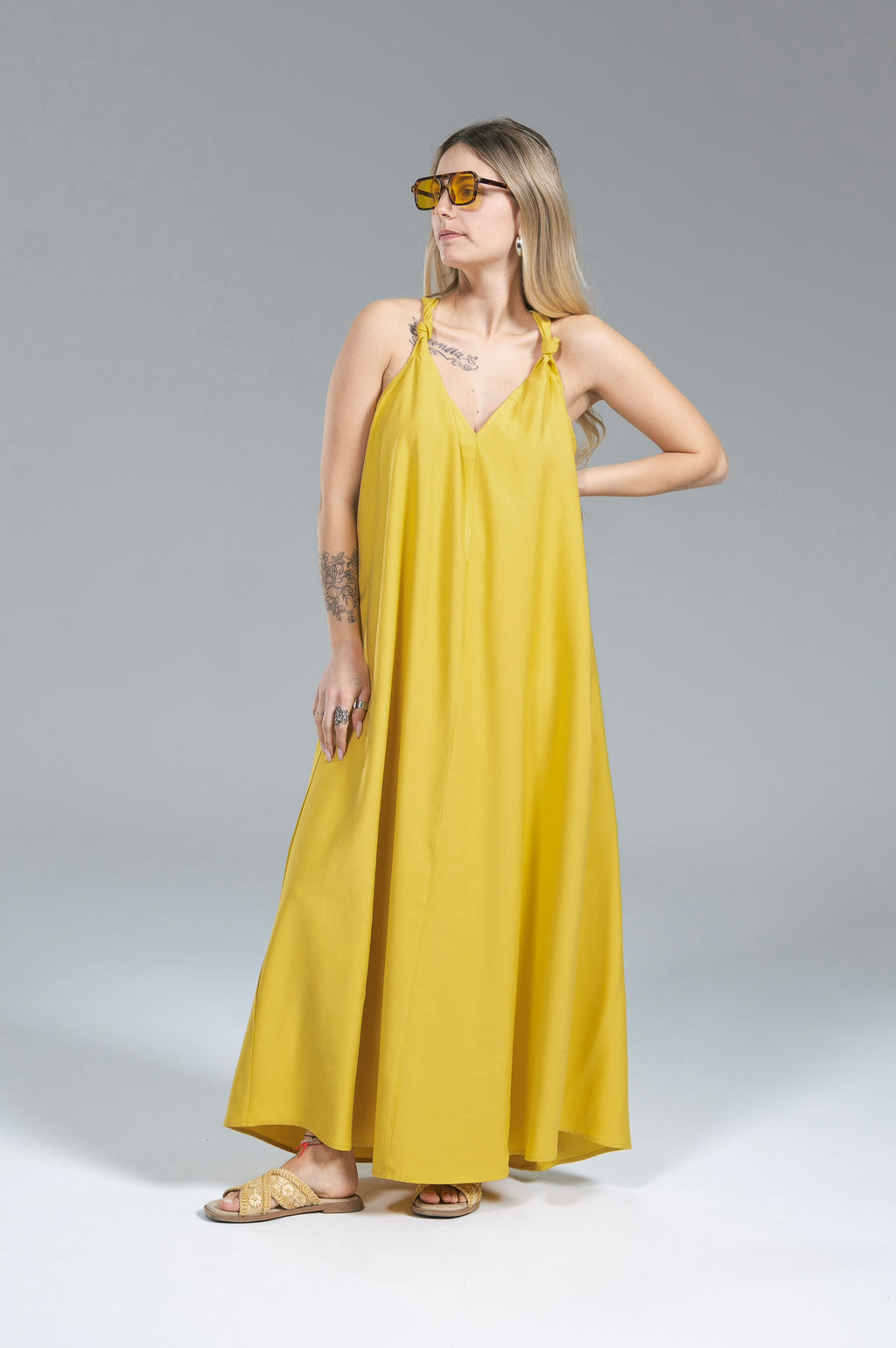 Maxi Abito Trapezio Nodo Giallo Wild Pony