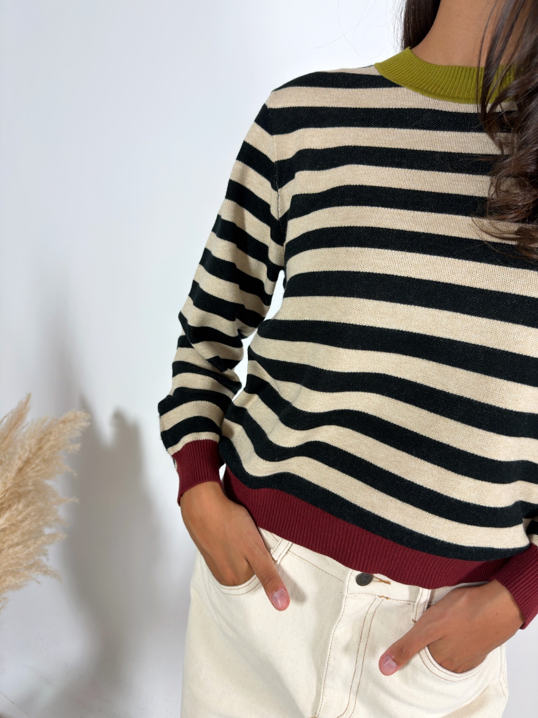 Pull Righe Multicolore Sabbia/Nero/Bruciato Surkana