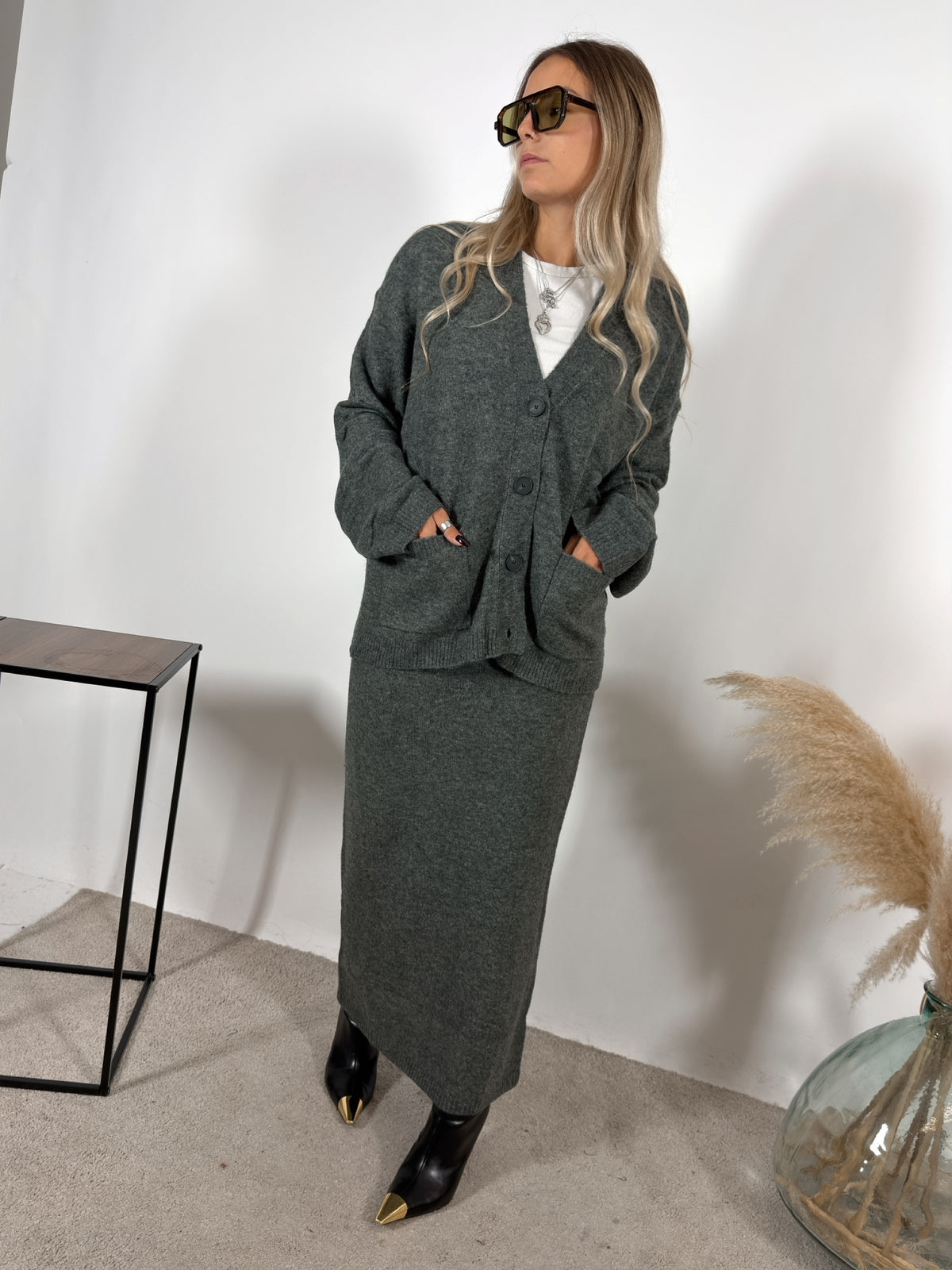Cardigan Over Maglia Grigio Glamorous