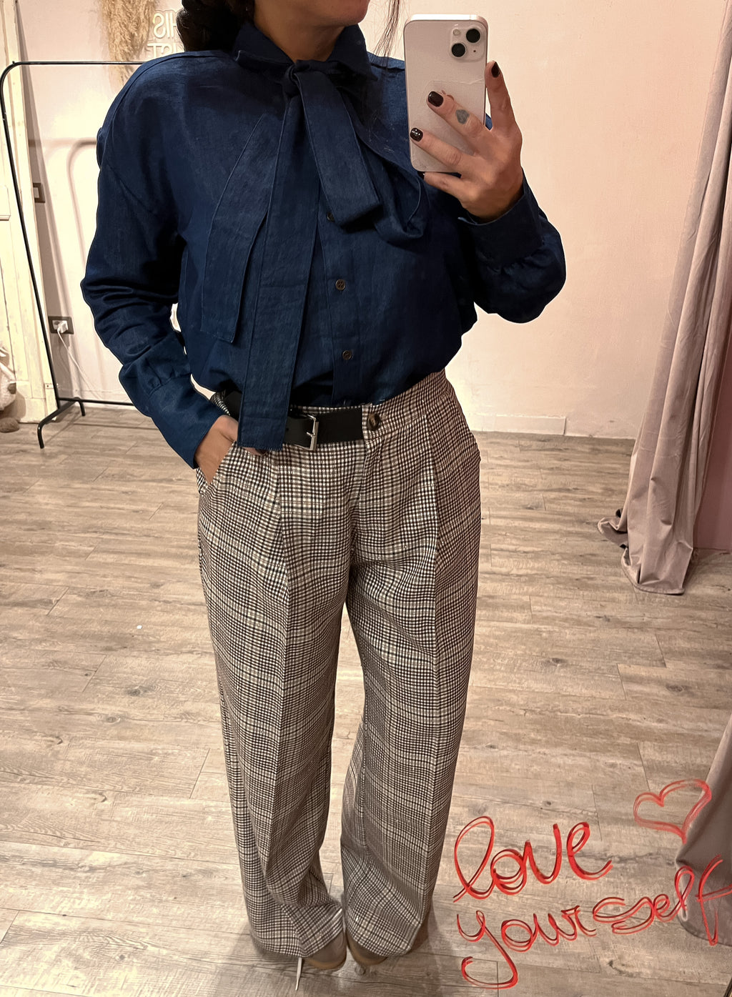 Pantalone Scacchi con Paillettes +Cinta Pelle