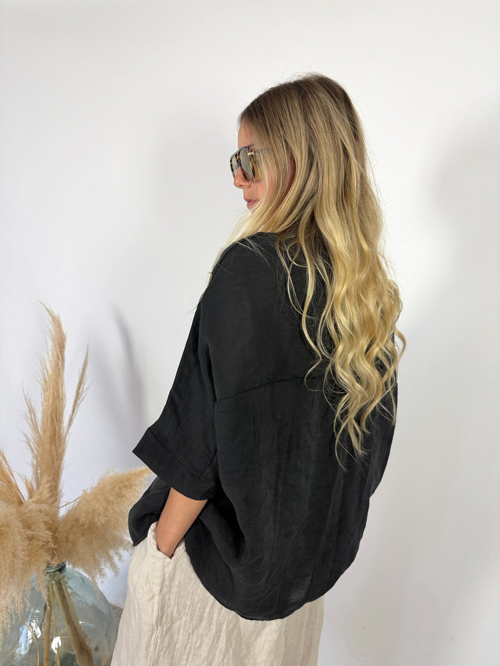 Camicia Scatola Lyocell Garza Nero