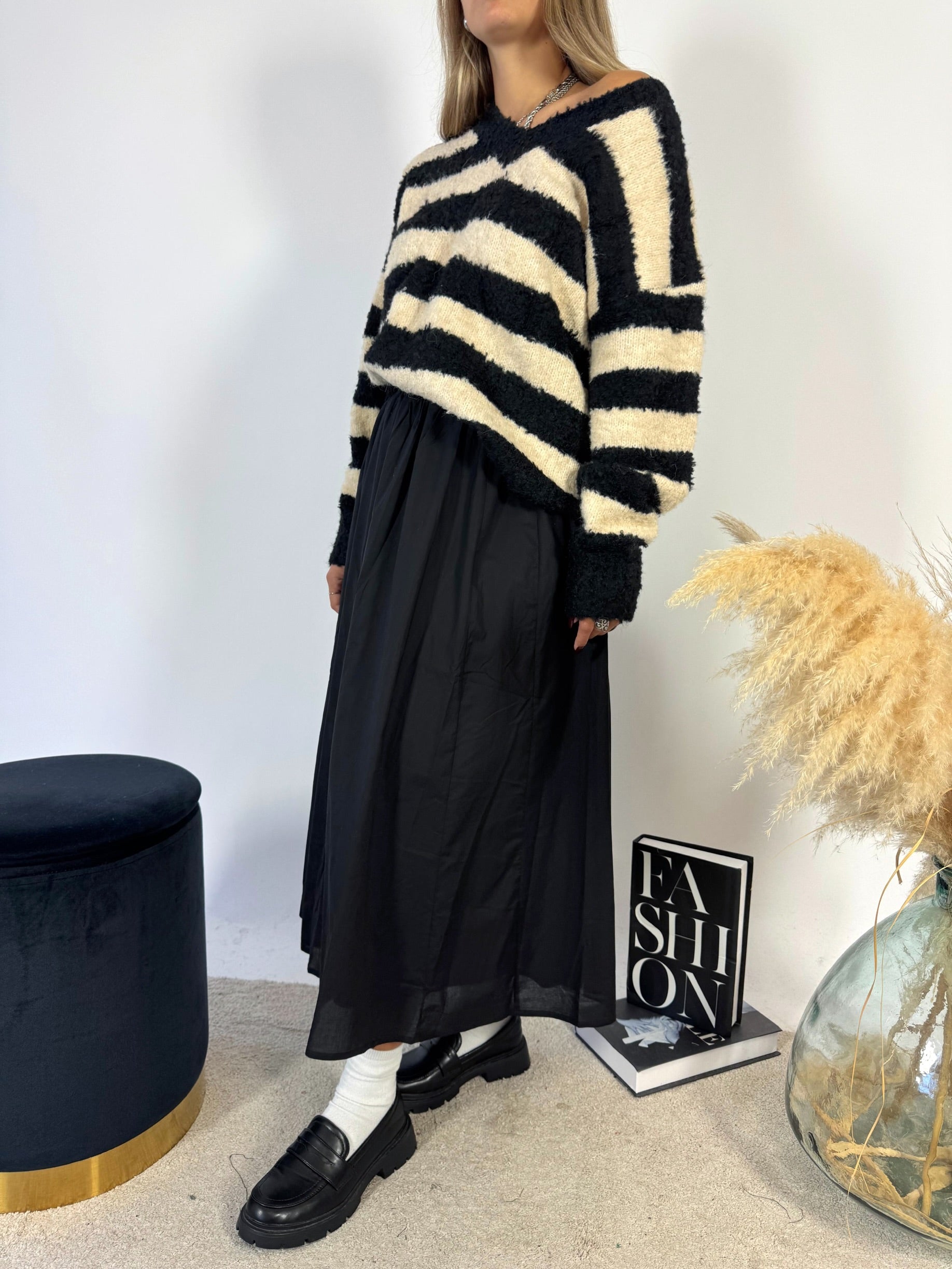 Maxi Pullover Stripes Burro/Nero