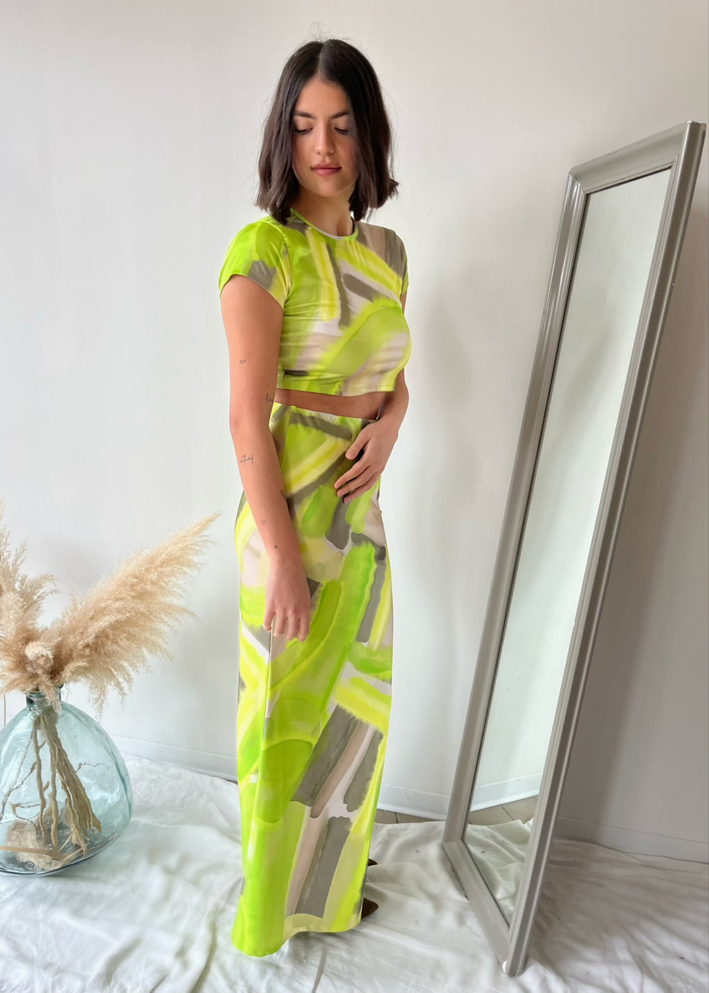 T-shirt Crop Spandex Tie Dye Kostumn1 Lime