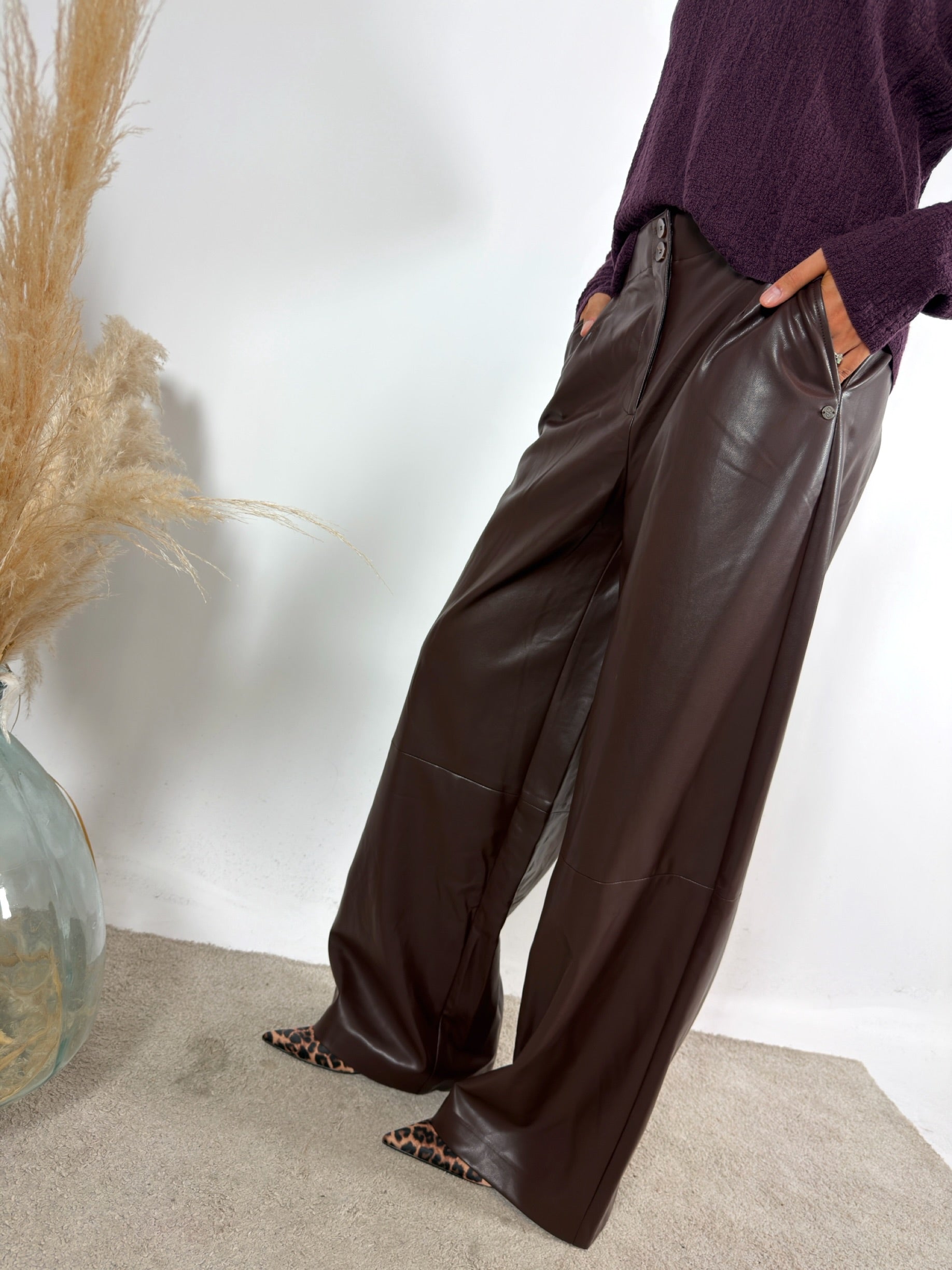 Pantalone Palazzo Soft Leather Surkana Fondente