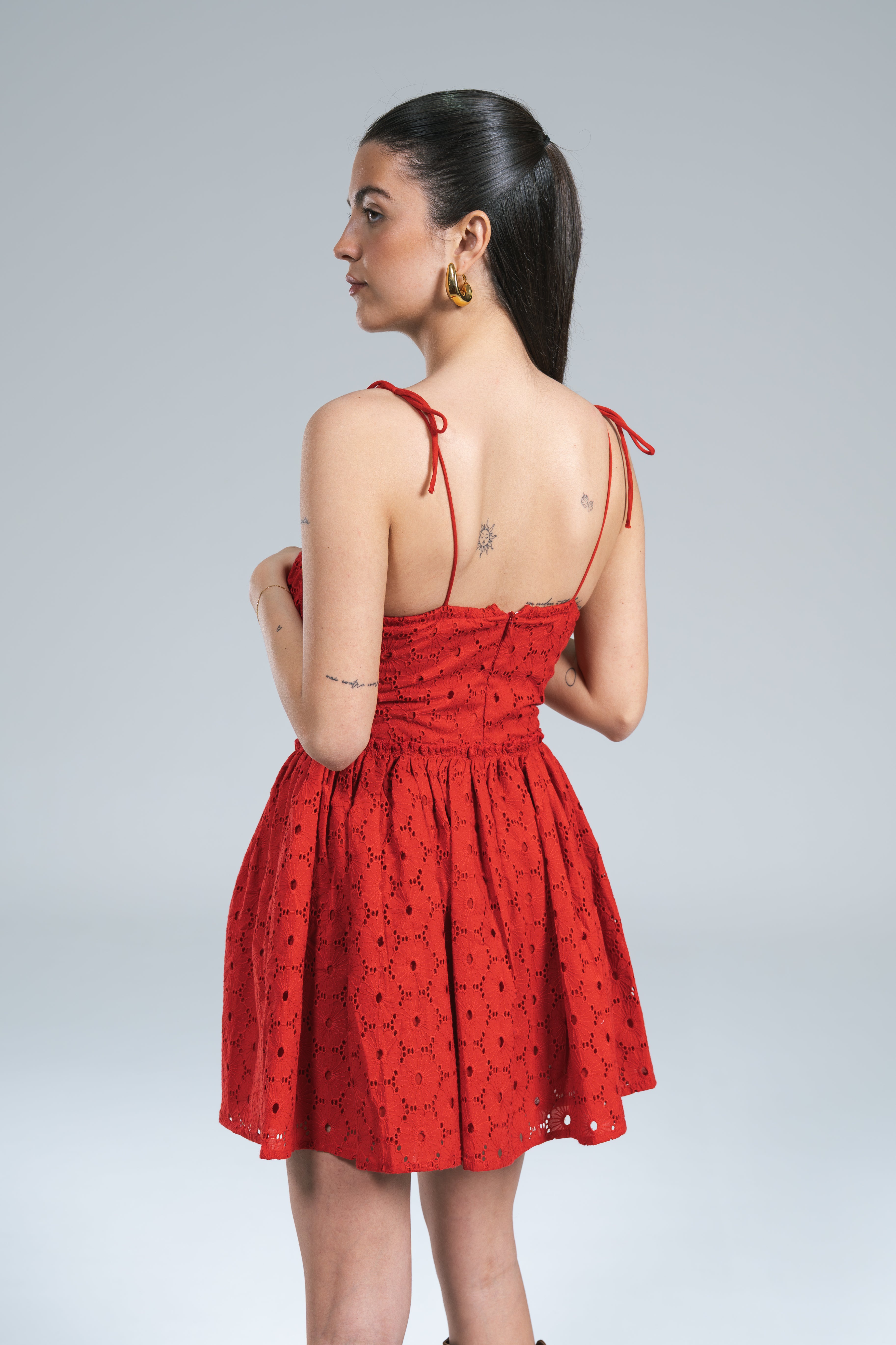 Mini Abito Pizzo Sangallo Rosso Glamorous