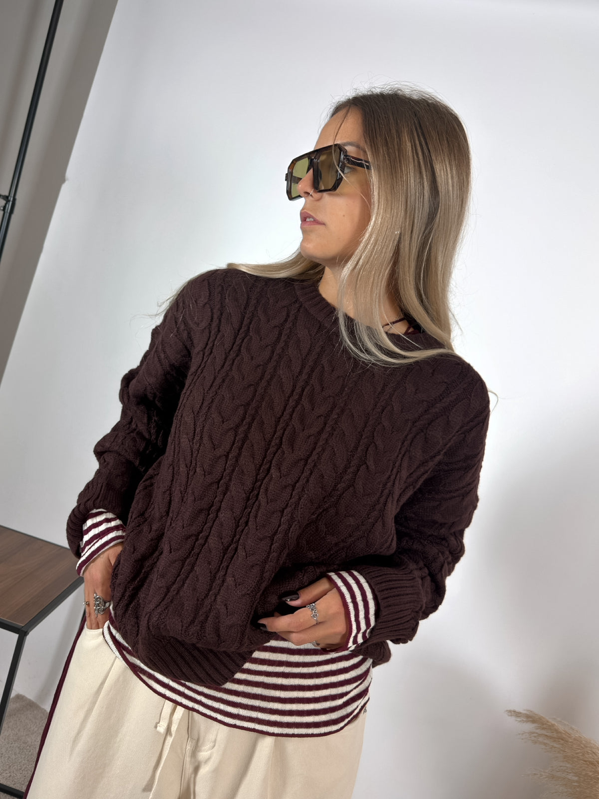 Maxi Maglione Crop Treccia Burgundy Glamorous