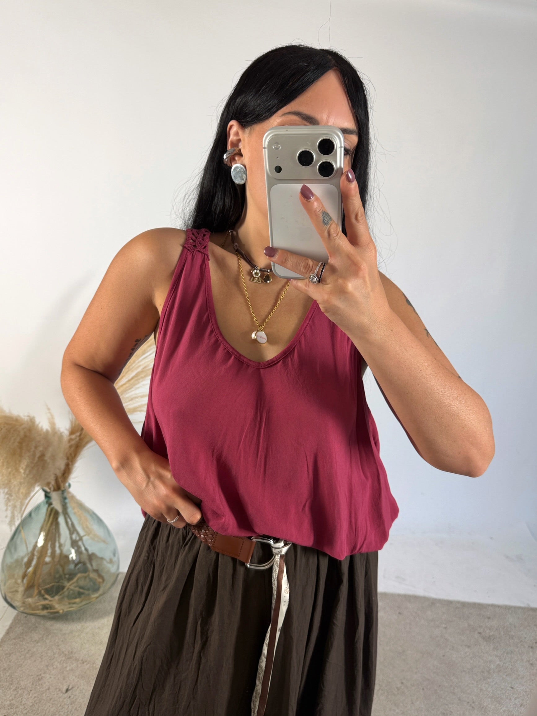 Maxi Canotta Viscosa Crochet Ribes