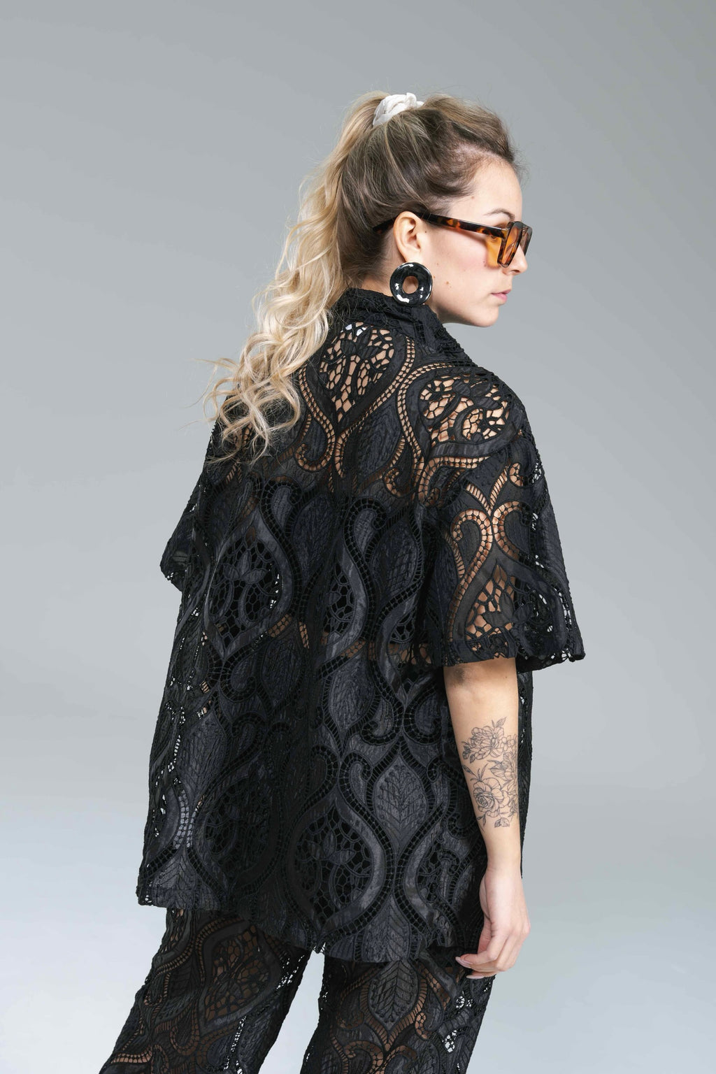 Camicia Over Pizzo Nero Glamorous