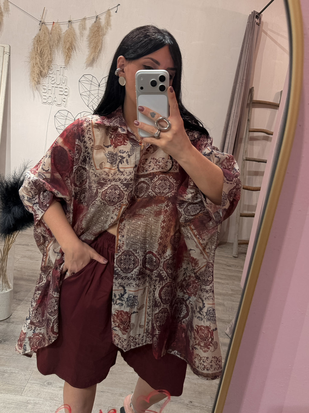 Maxi Camicia Fantasia Cashmere Ribes/Sabbia/Moro