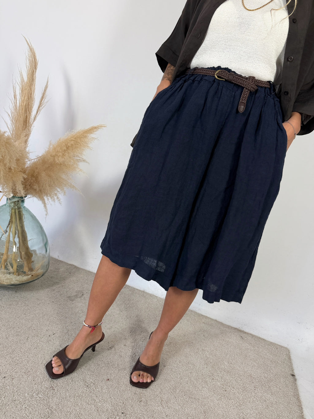 Maxi Bermuda Lino Blu Navy