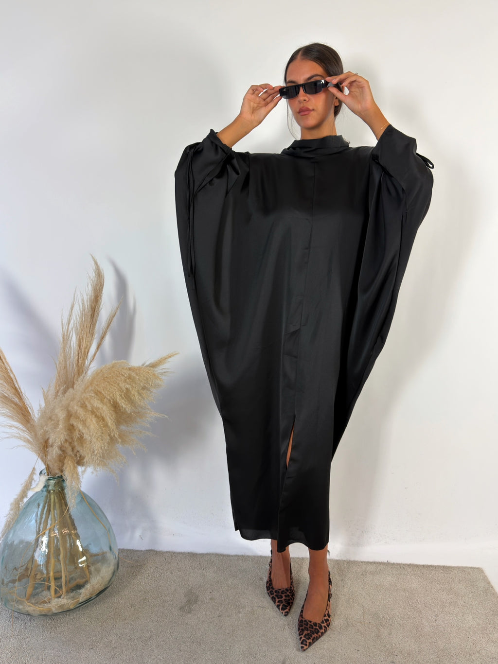 Maxi Abito Fiocco Satinato Nero