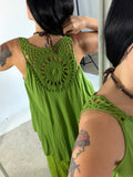 Maxi Canotta Viscosa Crochet Verde