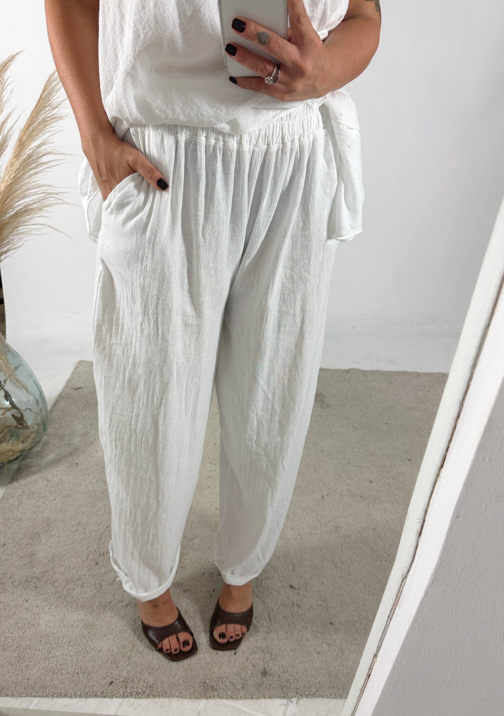 Pantalone Ovetto Lino Garza Bianco