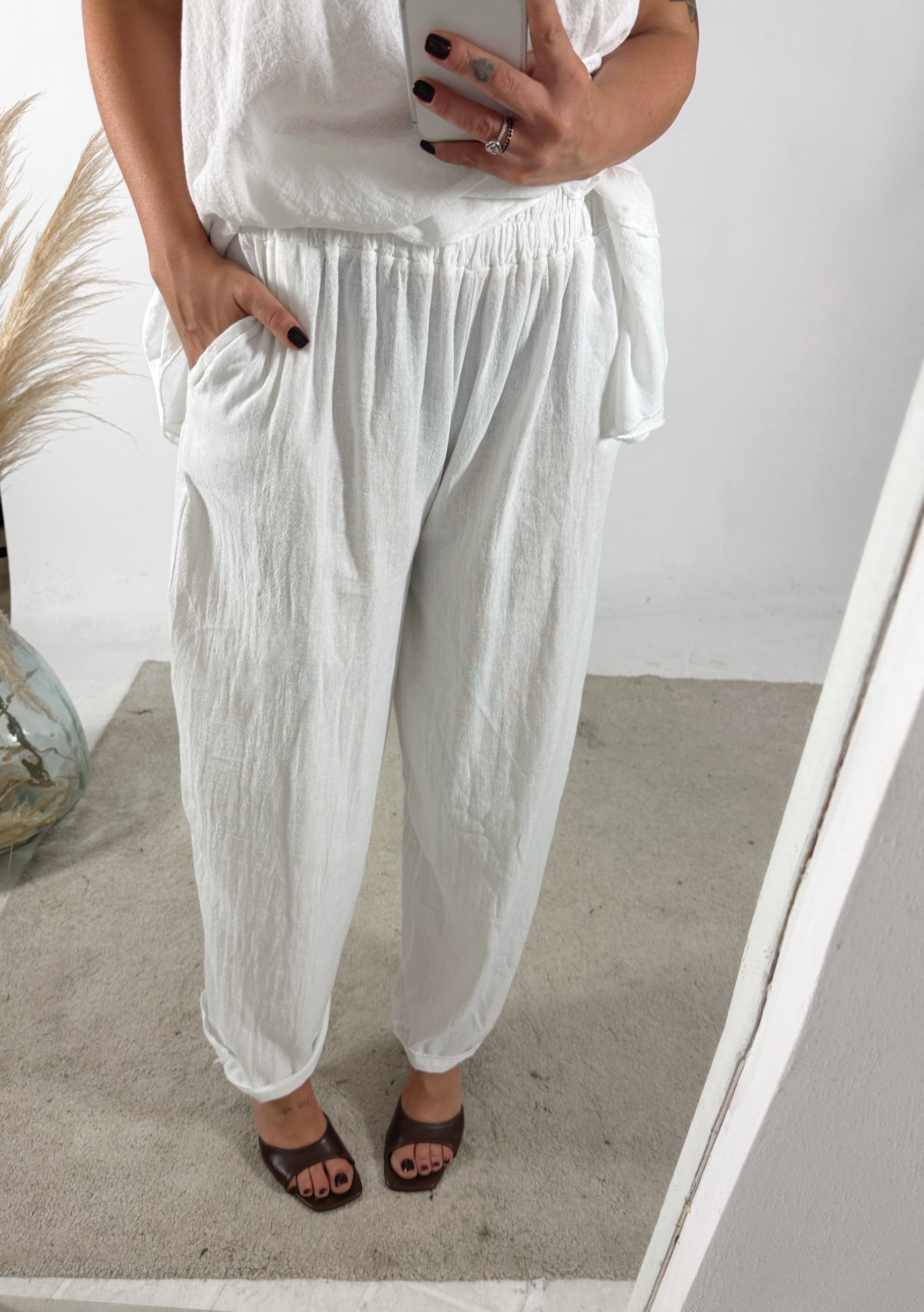 Pantalone Ovetto Lino Garza Bianco