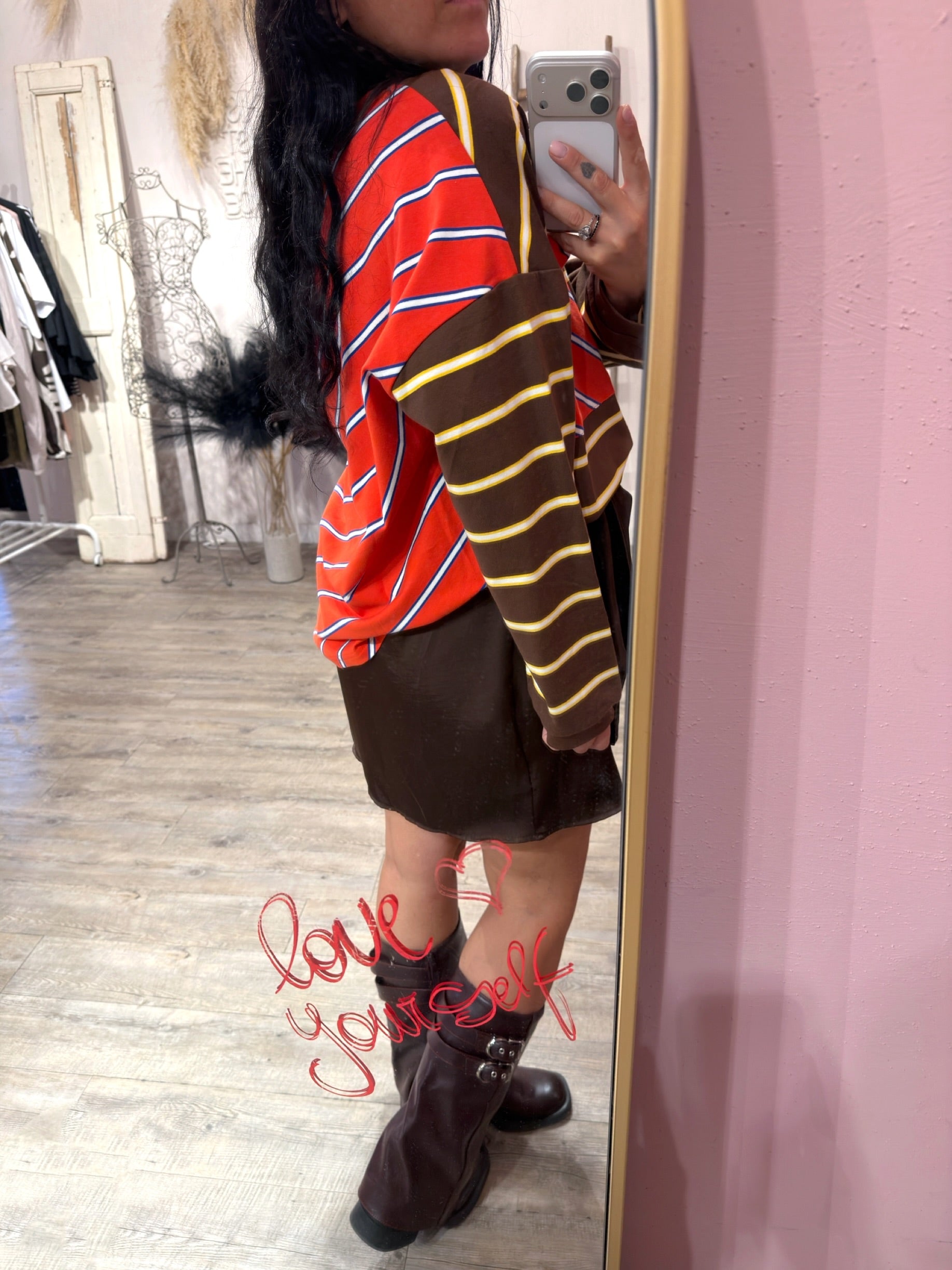 Felpa Stripes Righe Morrone/Arancio
