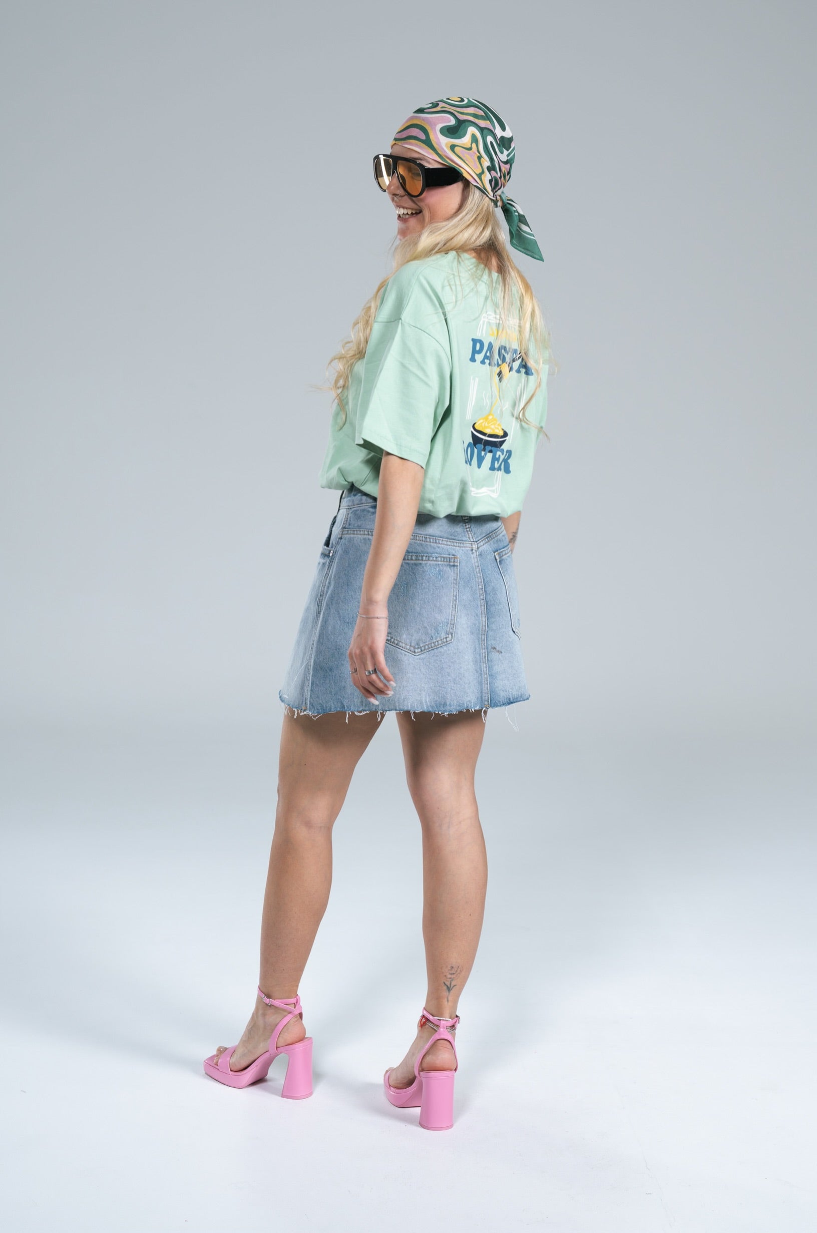 Mini Gonna Trapezio Jeans Chiaro Glamorous