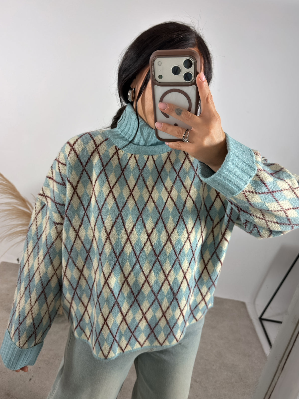 Maglione Dolcevita Rombi Polvere/Giallo Burro/Ribes 24Colours